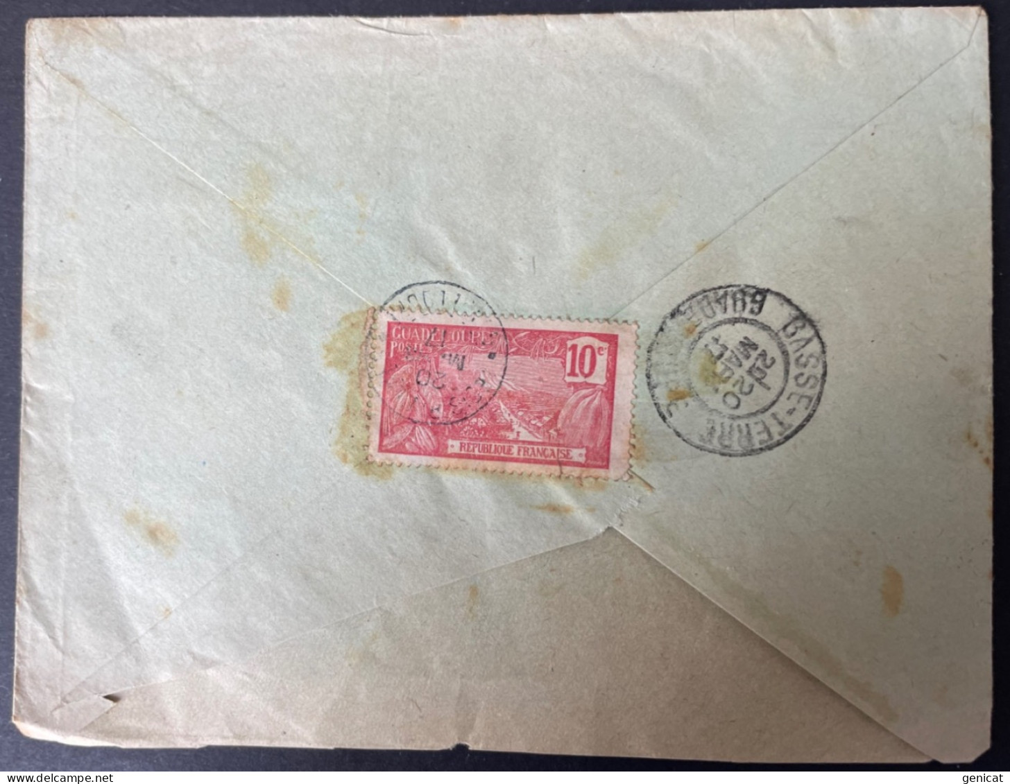 Guadeloupe Lettre De Trois Rivières 1917 Taxe A L'Arrivée Avec Griffe Affranchissement Insuffisant Timbre Au Verso - Covers & Documents