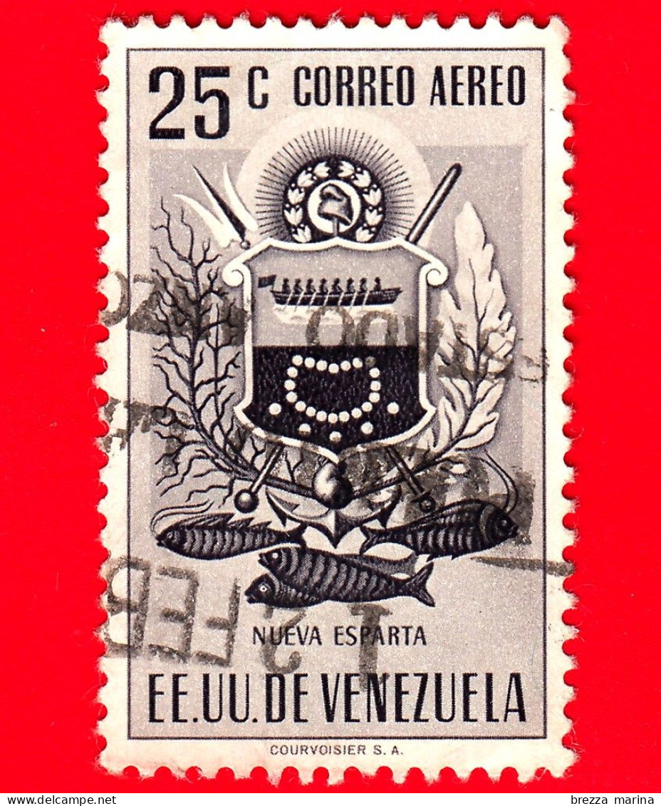 VENEZUELA - Usato - 1953 - Stemma Dello Stato Di Nueva Esparta - Arms - 25 - P. Aerea - Venezuela