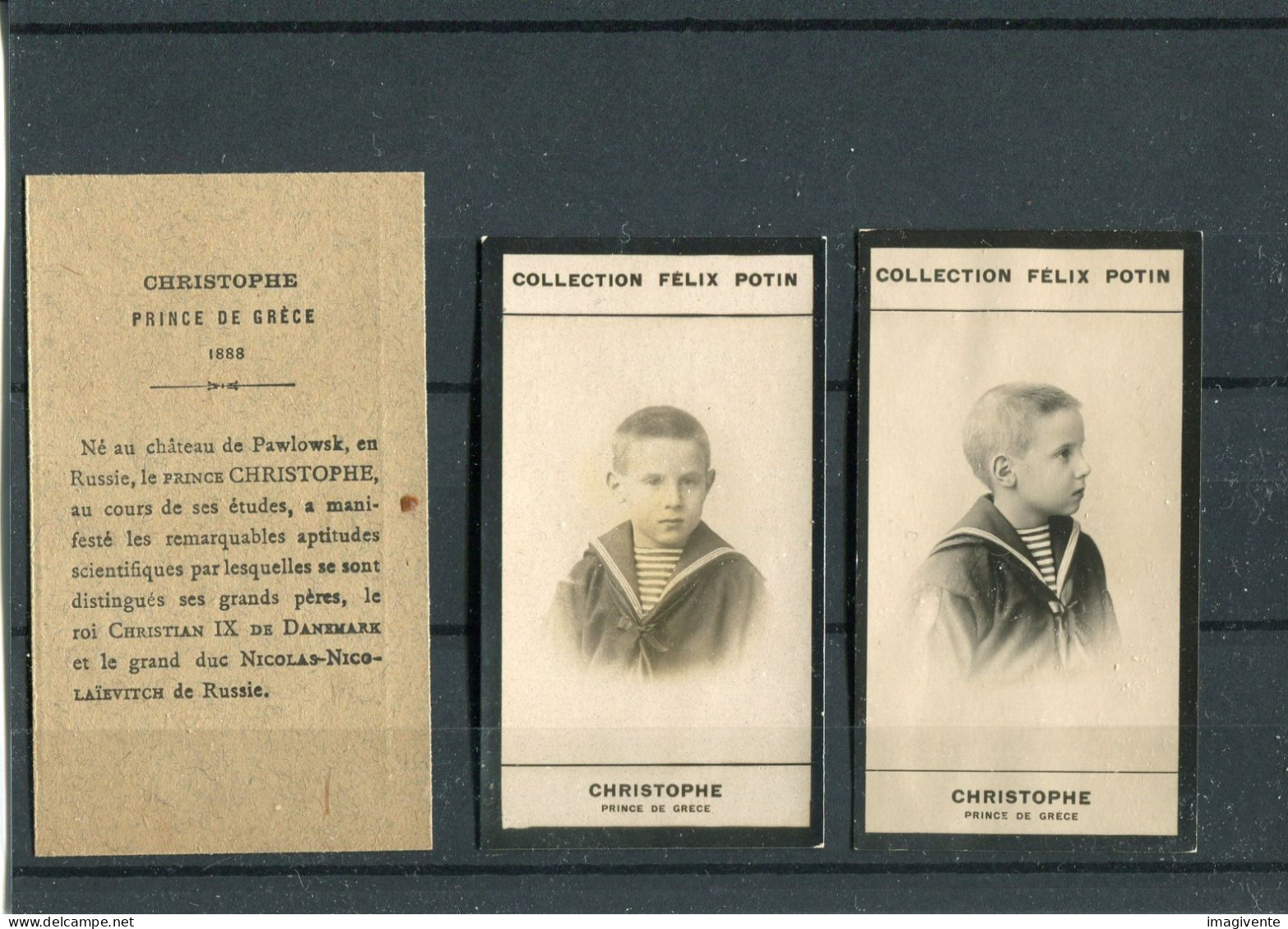 Lot De 2 Images Photos Felix Potin CHRISTOPHE Prince De GRECE   Avec Biographie - Albums & Collections