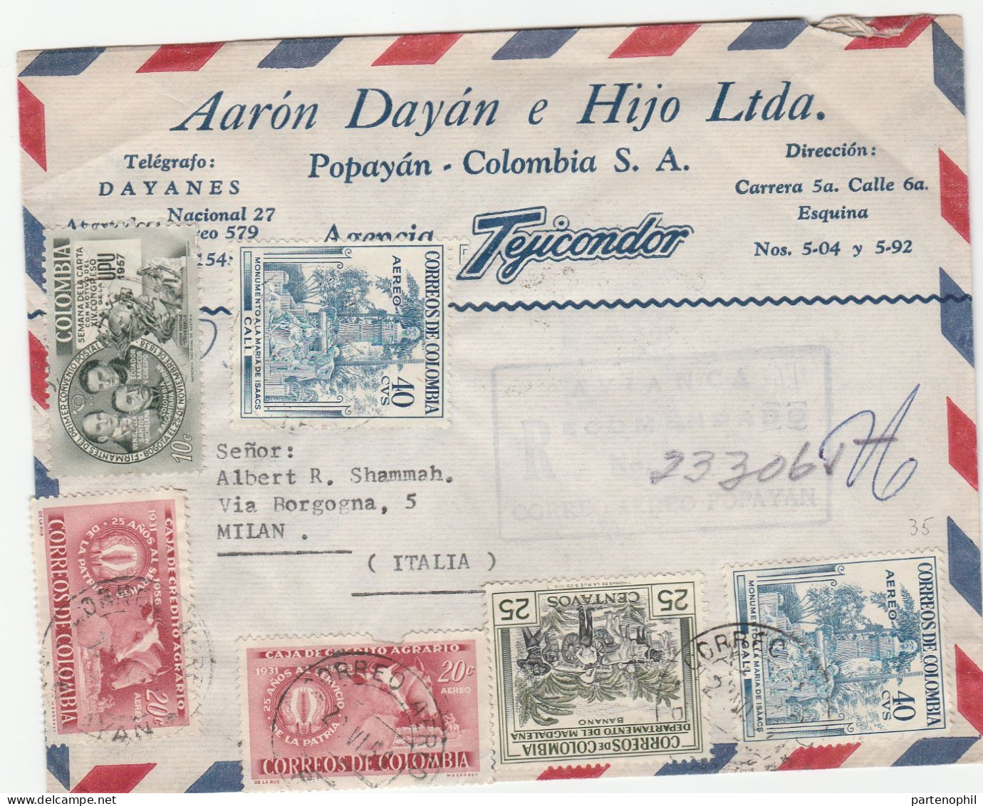 Colombia Kolumbien 1958  -  Postgeschichte - Storia Postale - Histoire Postale - Kolumbien