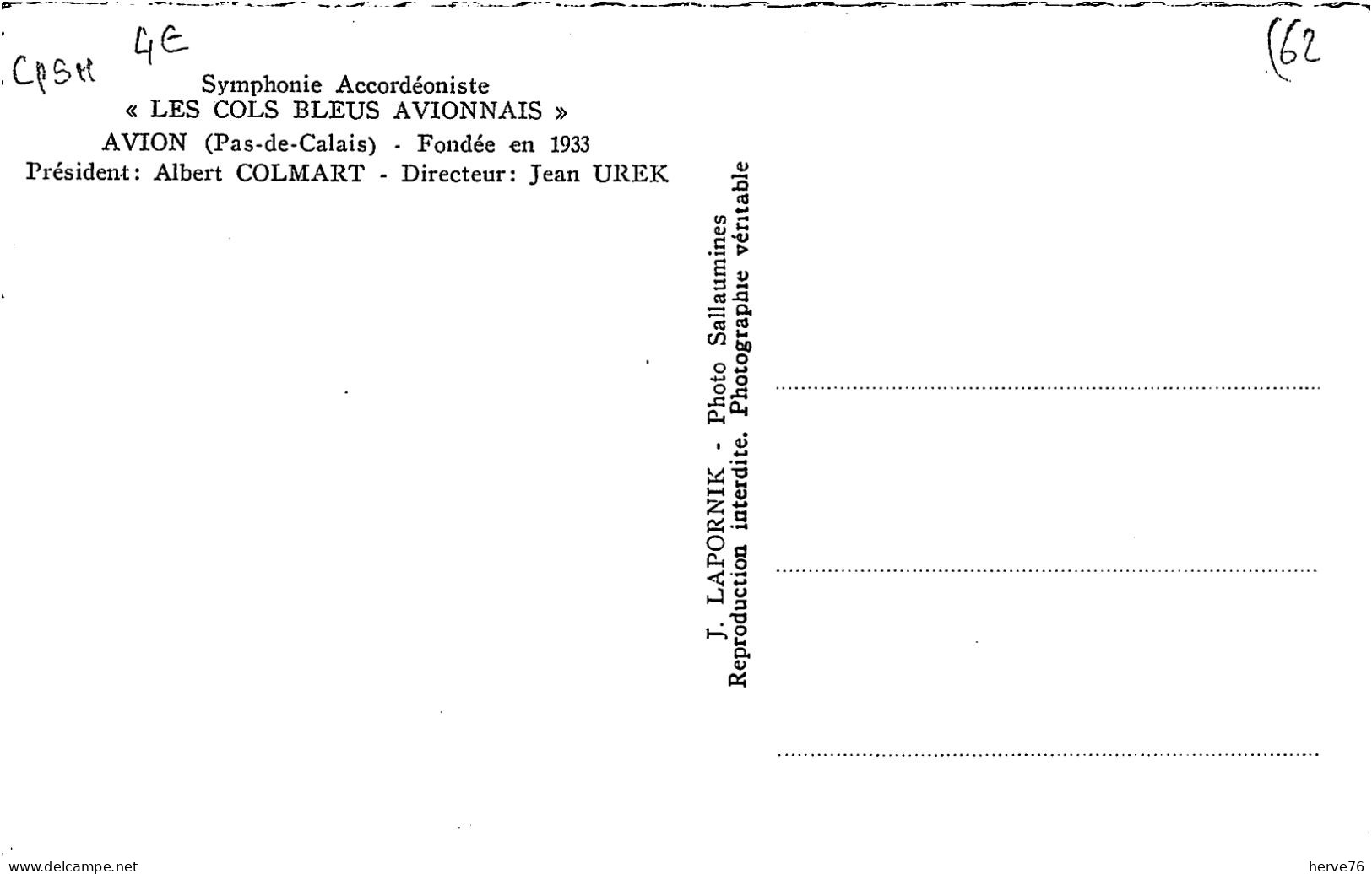 AVION - Symphonie Accordéoniste "Les Cols Bleus Avionnais" - (CPSM Petit Format) - Avion