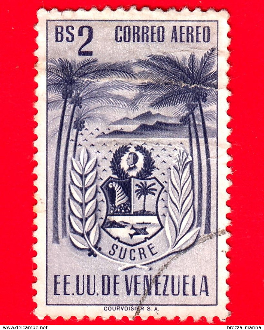 VENEZUELA - Usato - 1952 - Stemma Dello Stato Di Sucre - Arms - Bs 2 - P. Aerea - Venezuela