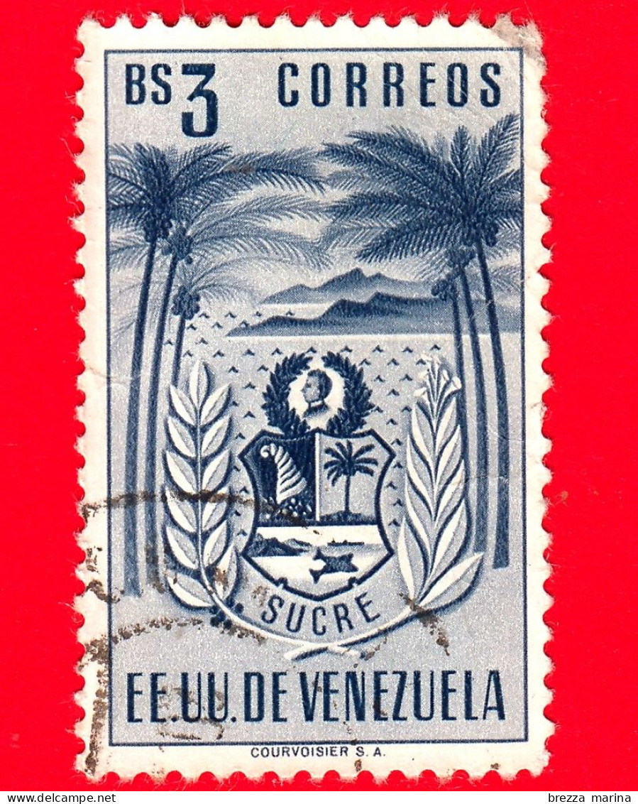 VENEZUELA - Usato - 1952 - Stemma Dello Stato Di Sucre - Arms - Bs 3 - Venezuela