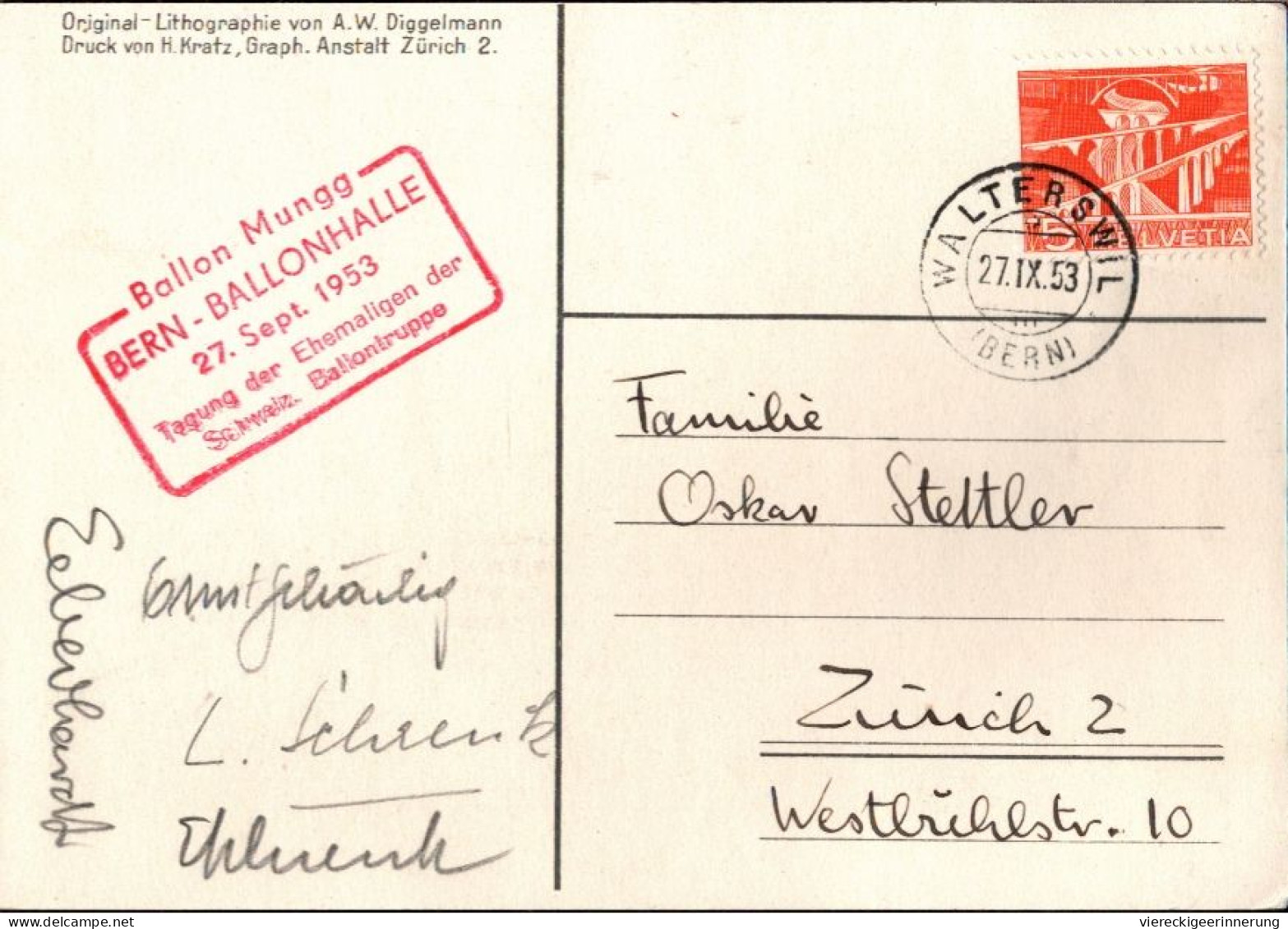 ! Ballonpostkarte, Bern Ballon Mungg, 1953, Schweiz - Montgolfières