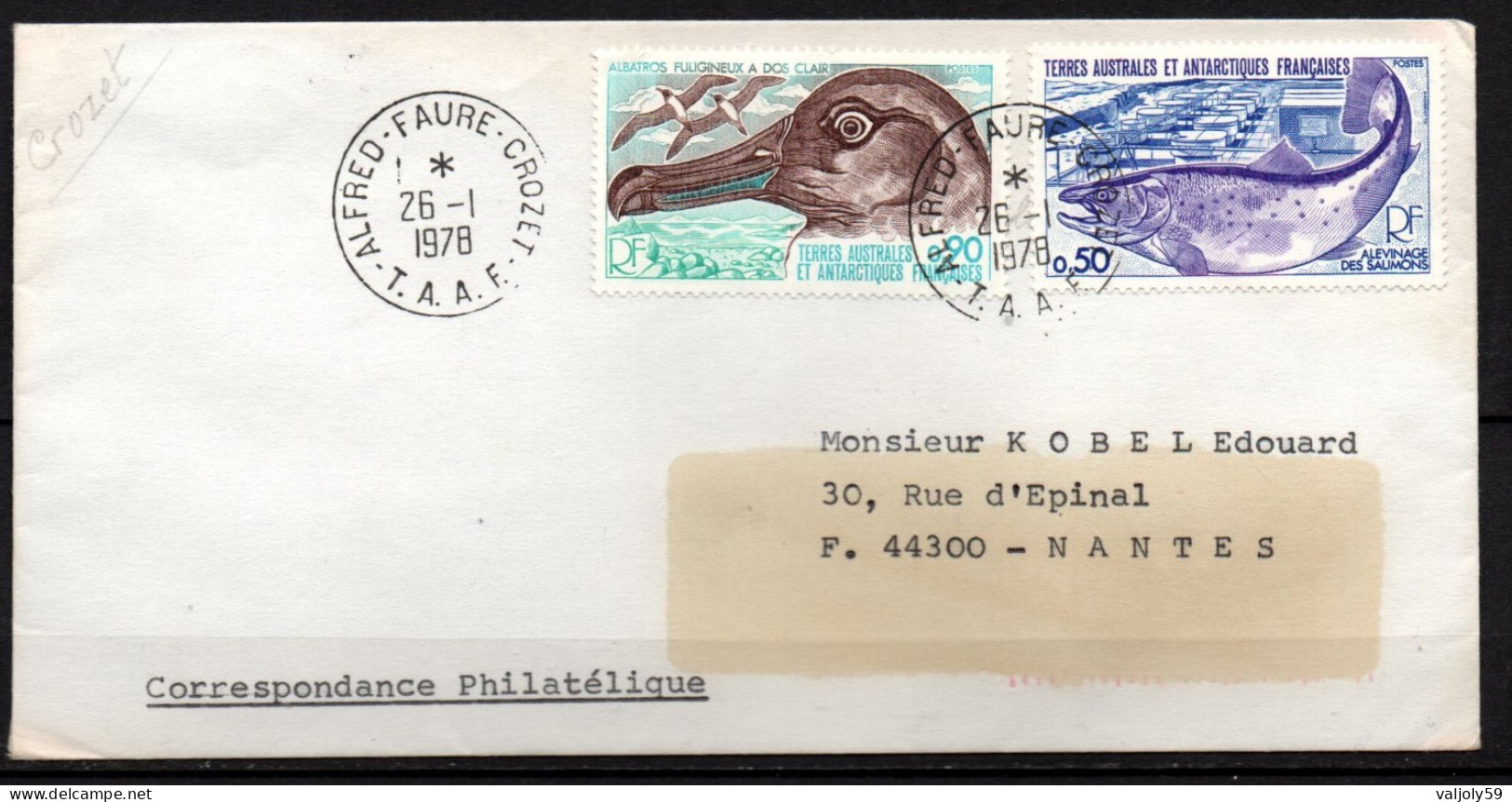 TAAF - LETTRE  ALFRED FAURE - ILES CROZET - 26/01/1978 - Lettres & Documents