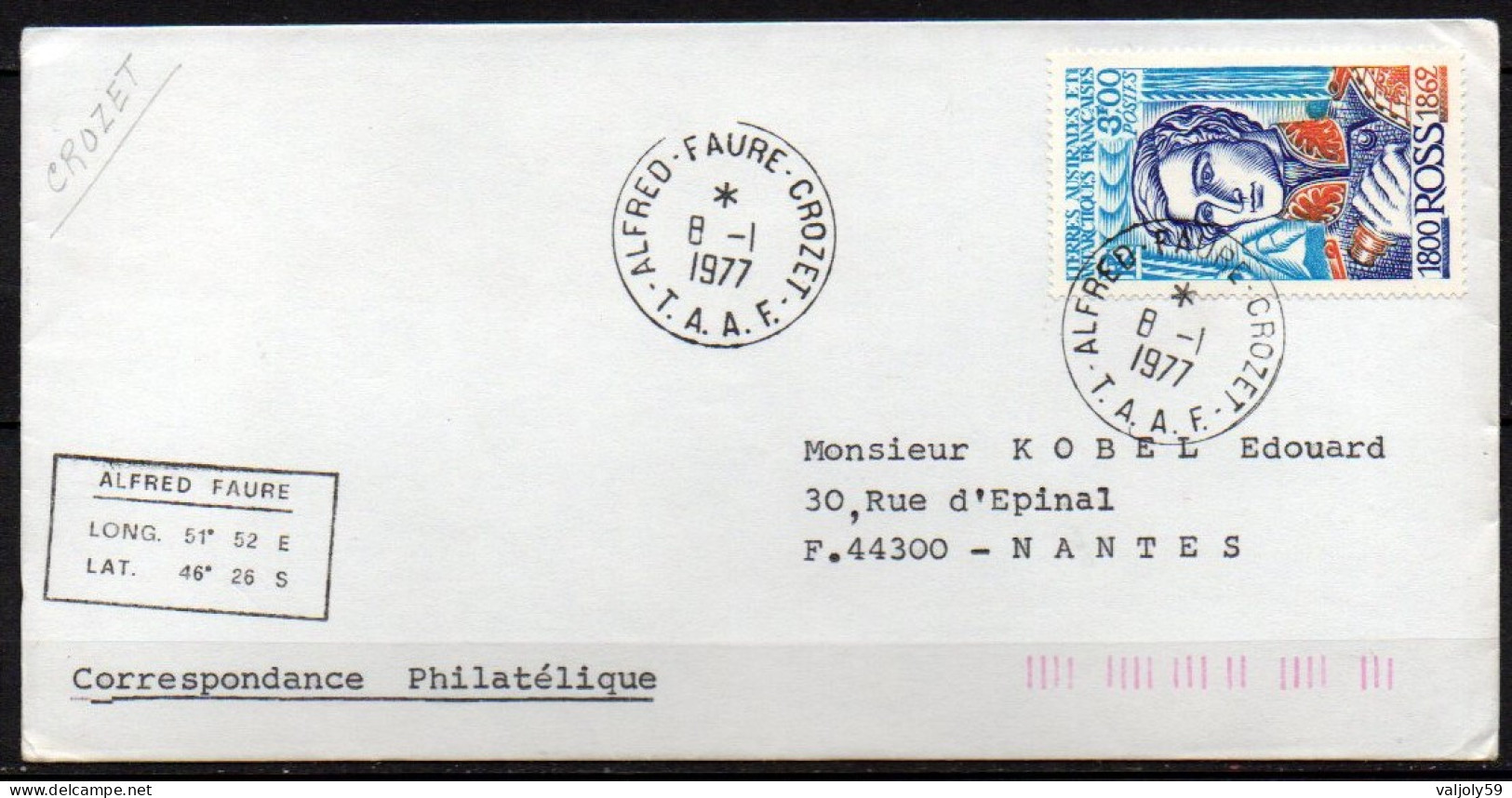 TAAF - LETTRE  ALFRED FAURE - ILES CROZET - 08/01/1977 - Lettres & Documents