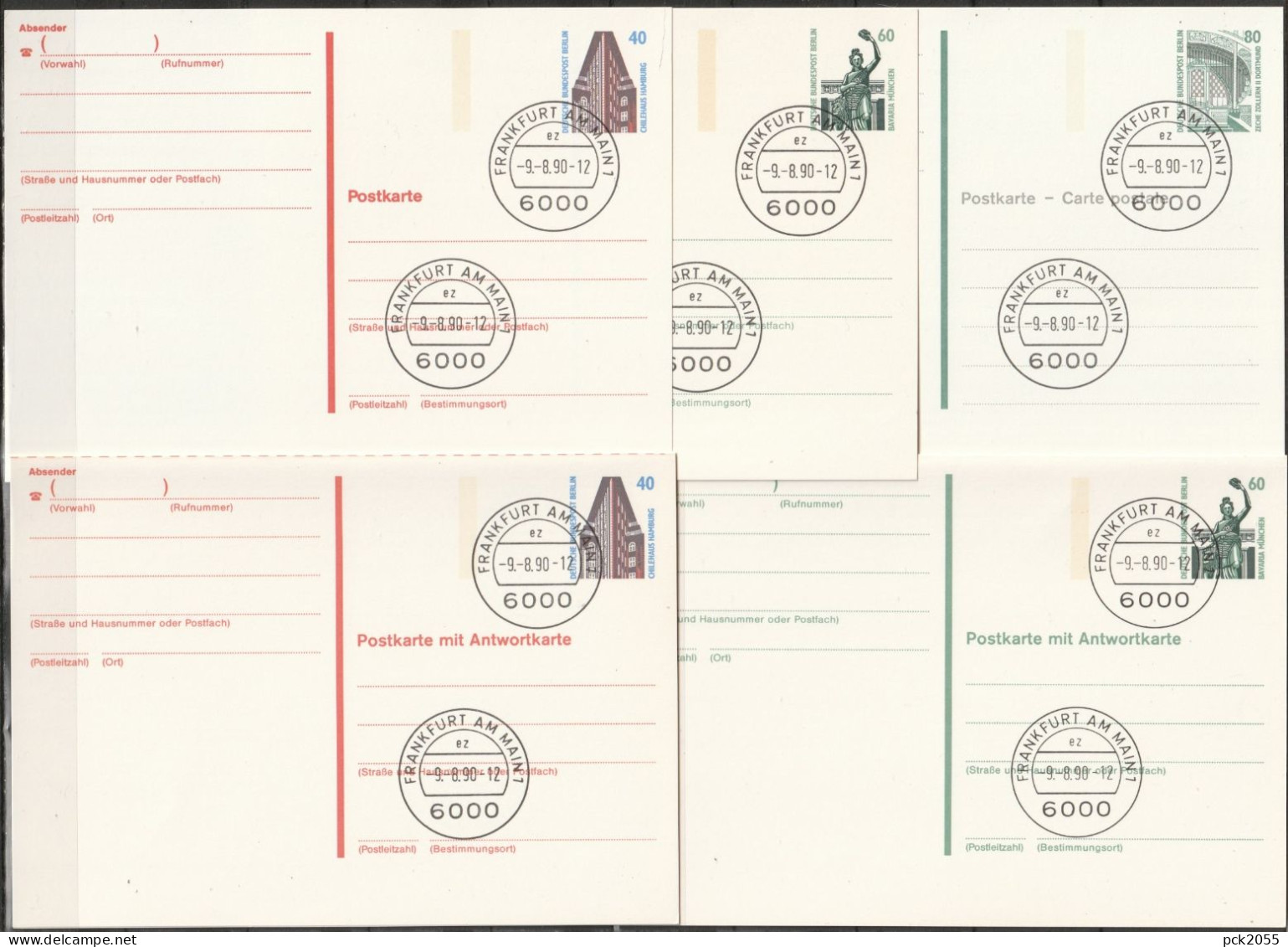 Berlin Ganzsache 1990 Mi.-Nr. P134 - P138  Tagesstempel FRANKFURT 9.8.90  ( PK 492 ) - Cartes Postales - Oblitérées