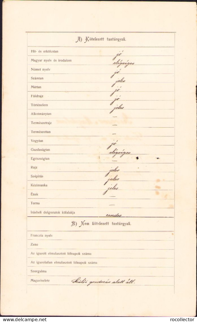 Bizonytvany 1908 Temesvar Polgari Leany Iskola School For Girls Certificate A719 - Diploma & School Reports