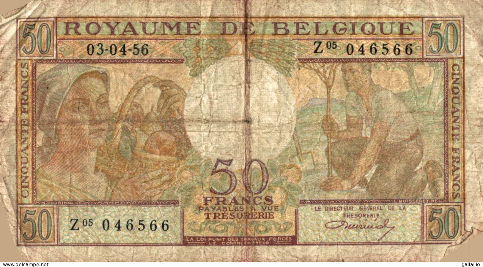 BILLET 50 FRANCS BELGIQUE 1956 - 50 Francs