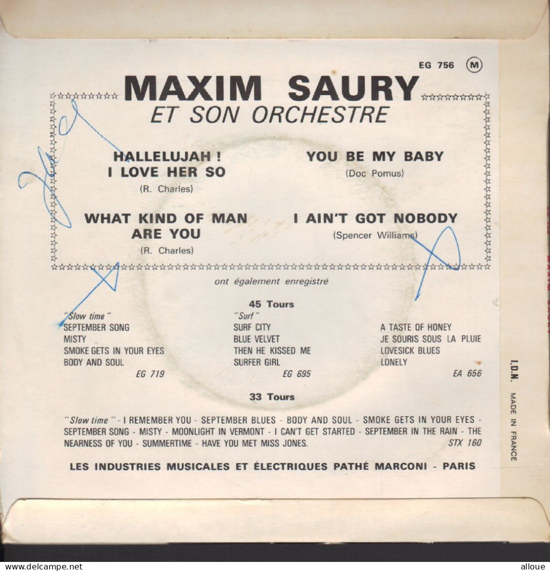 MAXIM SAURY  -  FRENCH EP - HALLELUJAH ! I LOVE HER S0 + 3 - Jazz