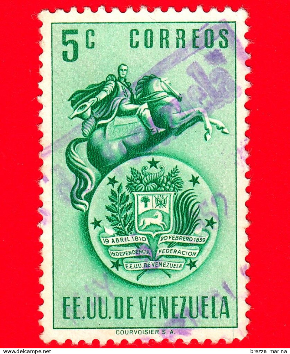 VENEZUELA - Usato - 1951 - Stemma E Statua Di Simon Bolivar - Arms - 5 - Venezuela