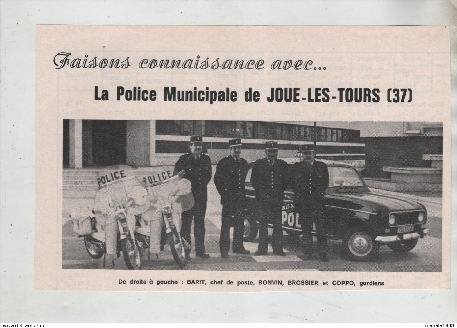 Police Municipale Joué Les Tours 1981 Barit Bonvin Brossier Coppo - Non Classés