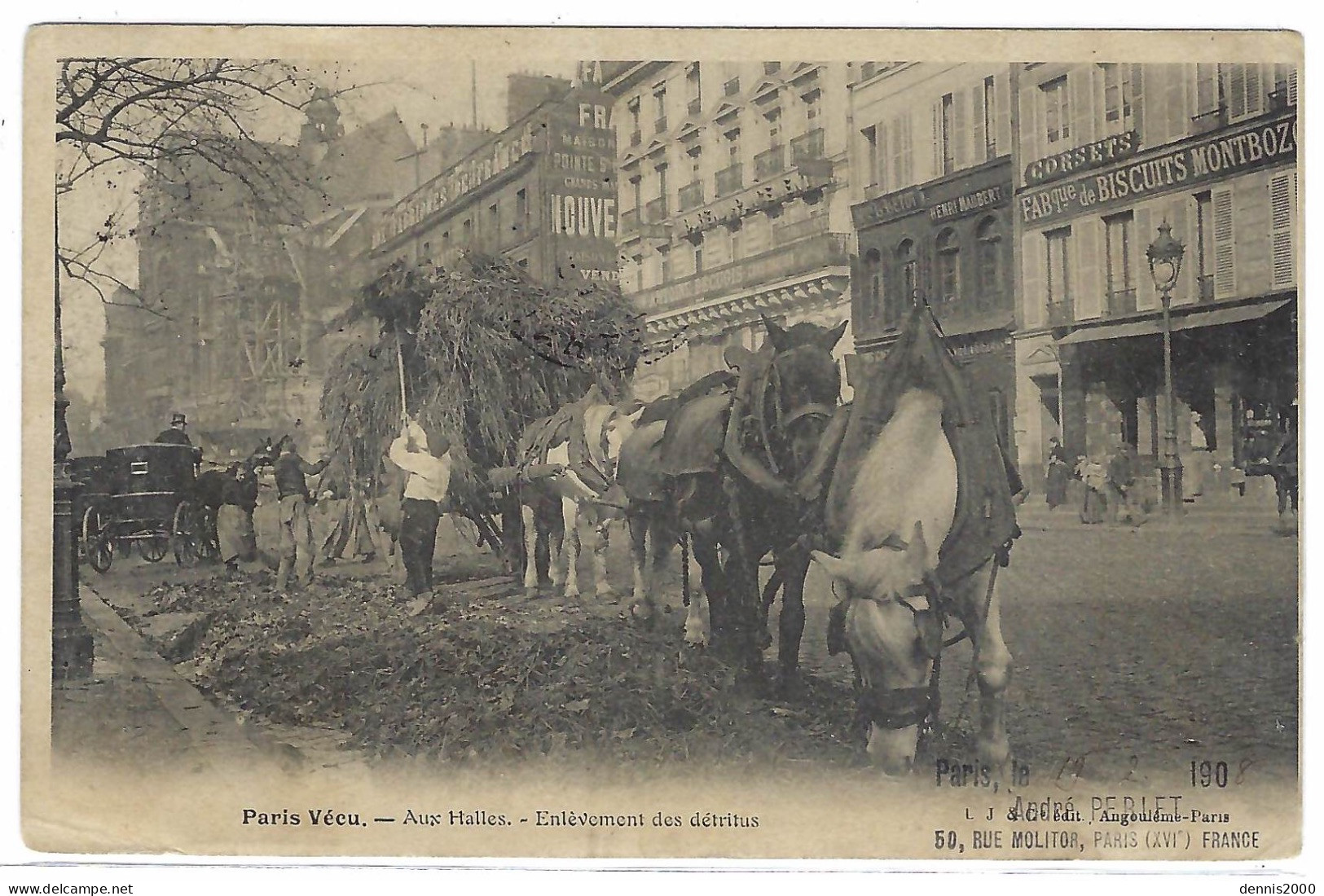 PARIS Ier (75) - Paris Vécu - Aux Halles - Enlèvement Des Détritus - ATTELAGE DE CHEVAUX - Ed. L. J. & Cie, Paris - Arrondissement: 01