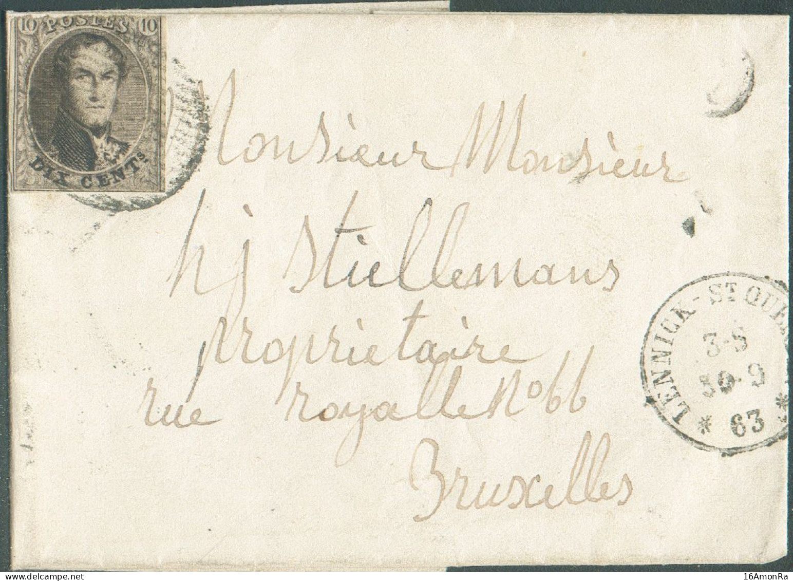 N°10 - Médaillon 10 Centimes Brun, 3 Marges, Obl. D.30 Sur Lettre De LENNICK-St QUENTIN * Le 30-9-63 + Boîte Ru - 22096 - 1851-1857 Medaglioni (6/8)