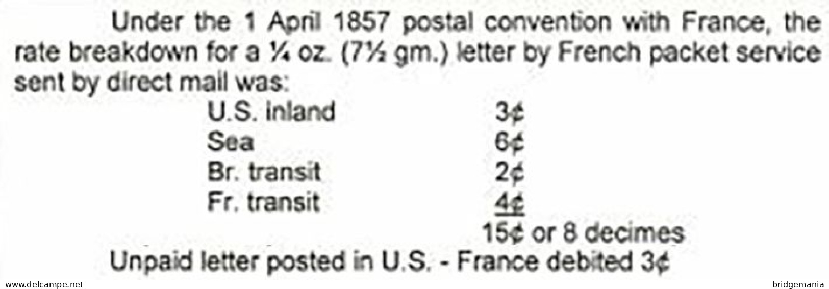 MTM108 - 1868 TRANSATLANTIC LETTER USA TO FRANCE Steamer EUROPE - UNPAID 2 RATE - Storia Postale