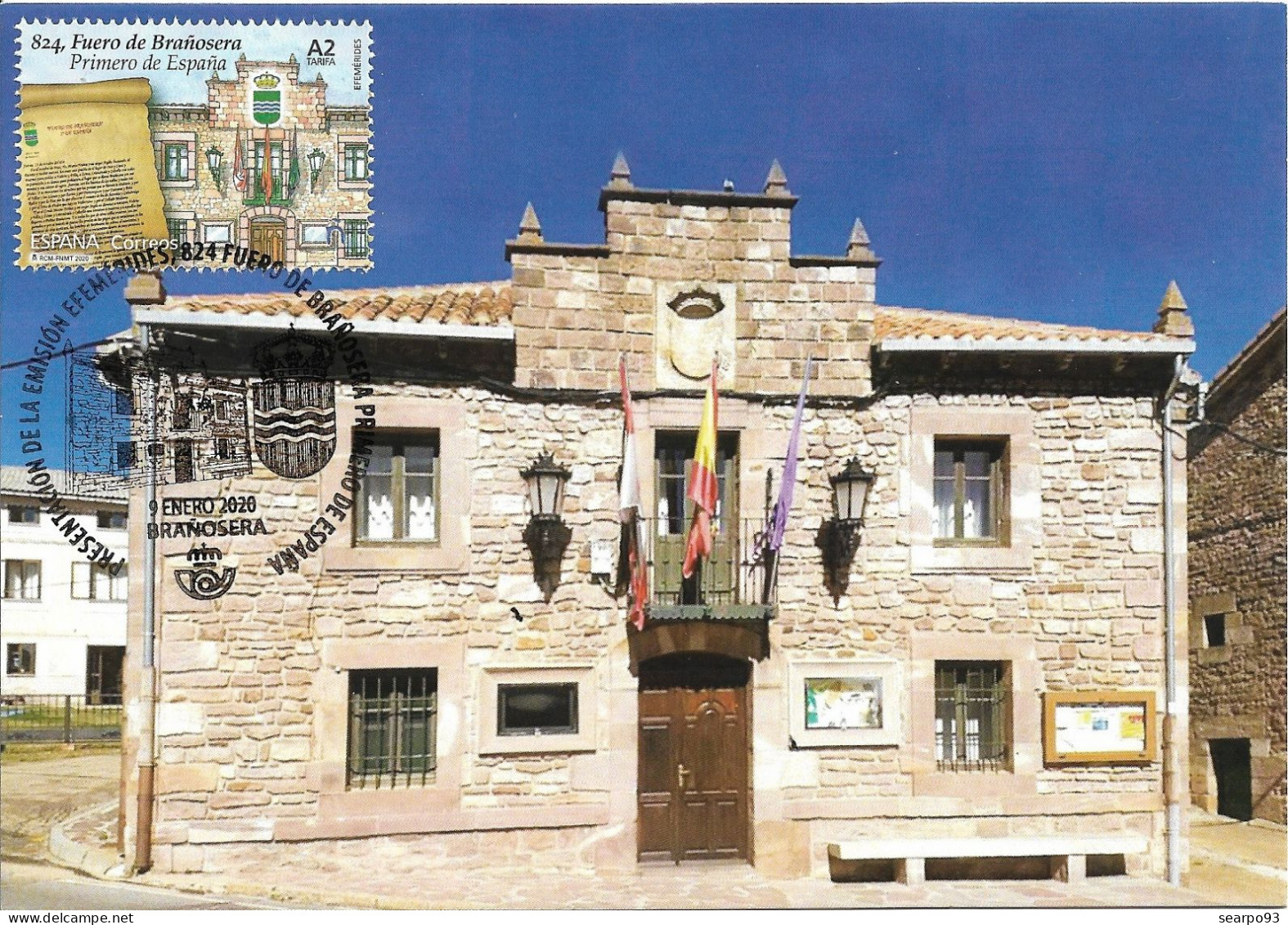 SPAIN. MAXICARD FIRST DAY. BRAÑOSERA CITY HALL. 2020 - Cartes Maximum