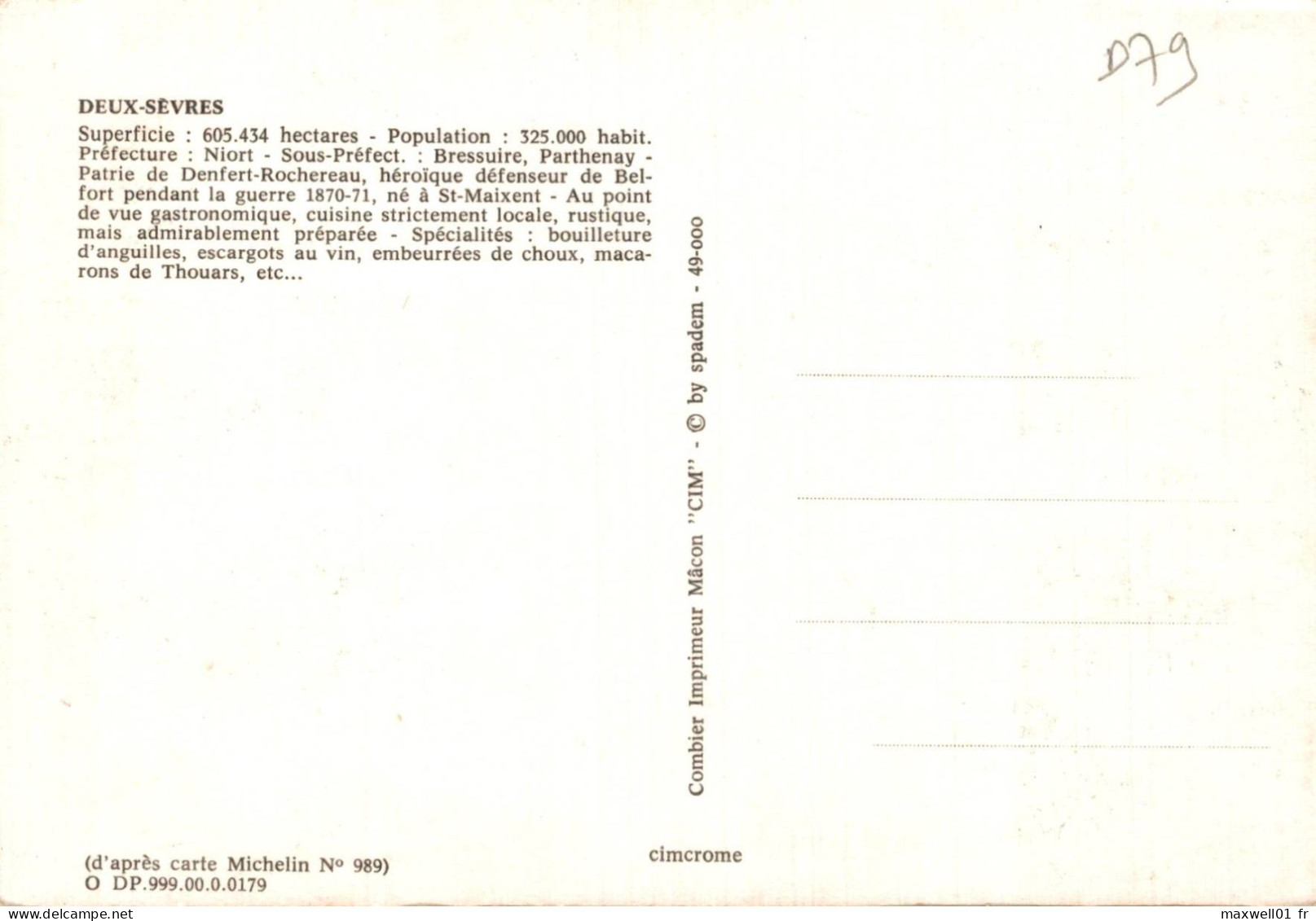 O2 - Carte Postale Géographique - 79. Deux Sèvres - Carte Geografiche
