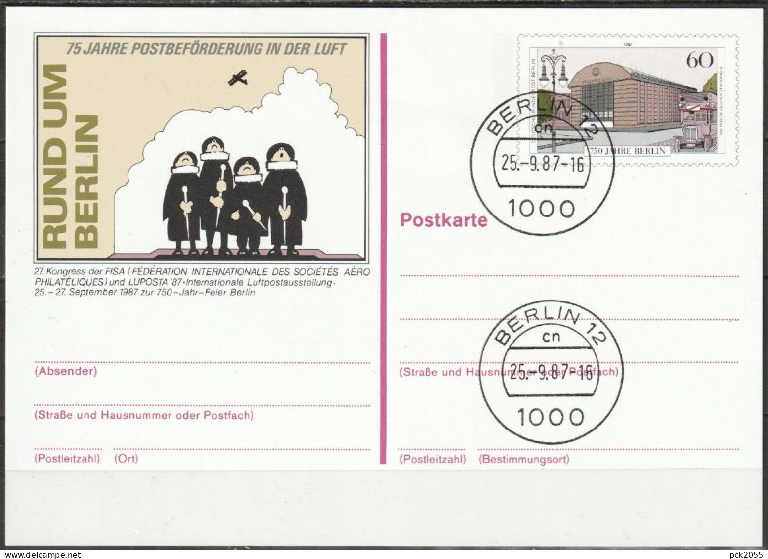 Berlin Ganzsache 1987 Mi.-Nr. P 127 LUPOSTA`87 EST. Berlin  25.9.1987 ( PK 495  ) - Postkaarten - Gebruikt