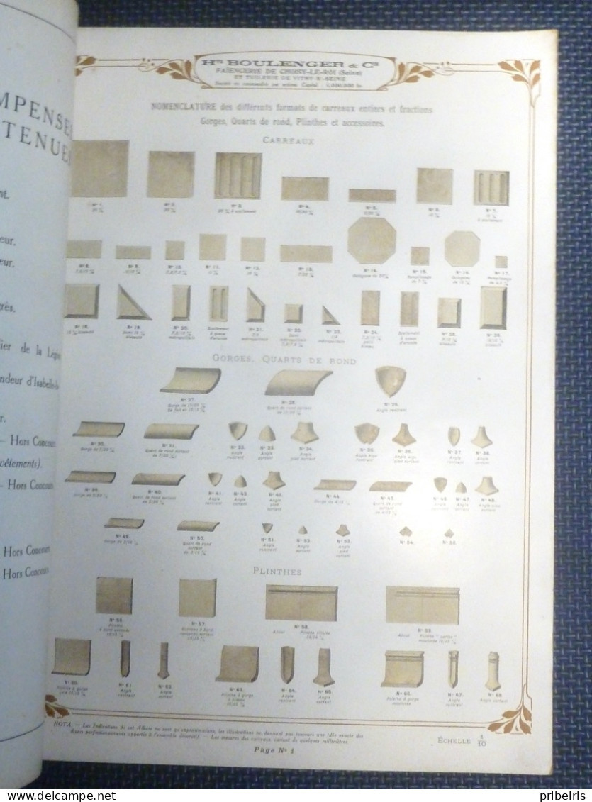 Faïenceries De Choisy Le Roy, Creil &Montereau - Catalogue De Revêtements Céramiques H Boulenger 1921 - Werbung