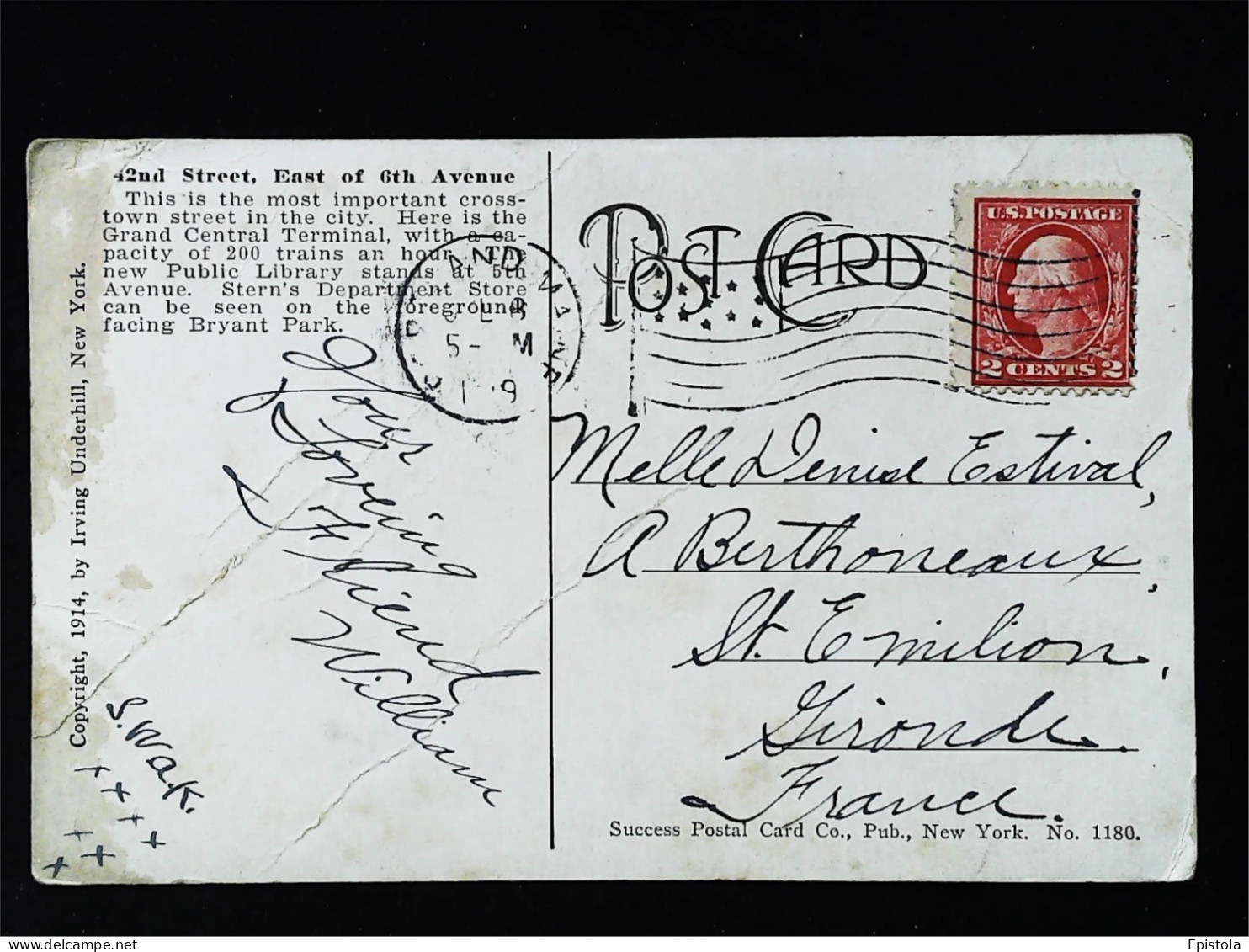 ►   Manhattan  42nd  East  Steamer Boat  NYC Stamp 2c Fold Corner  1900s. Fold - Manhattan