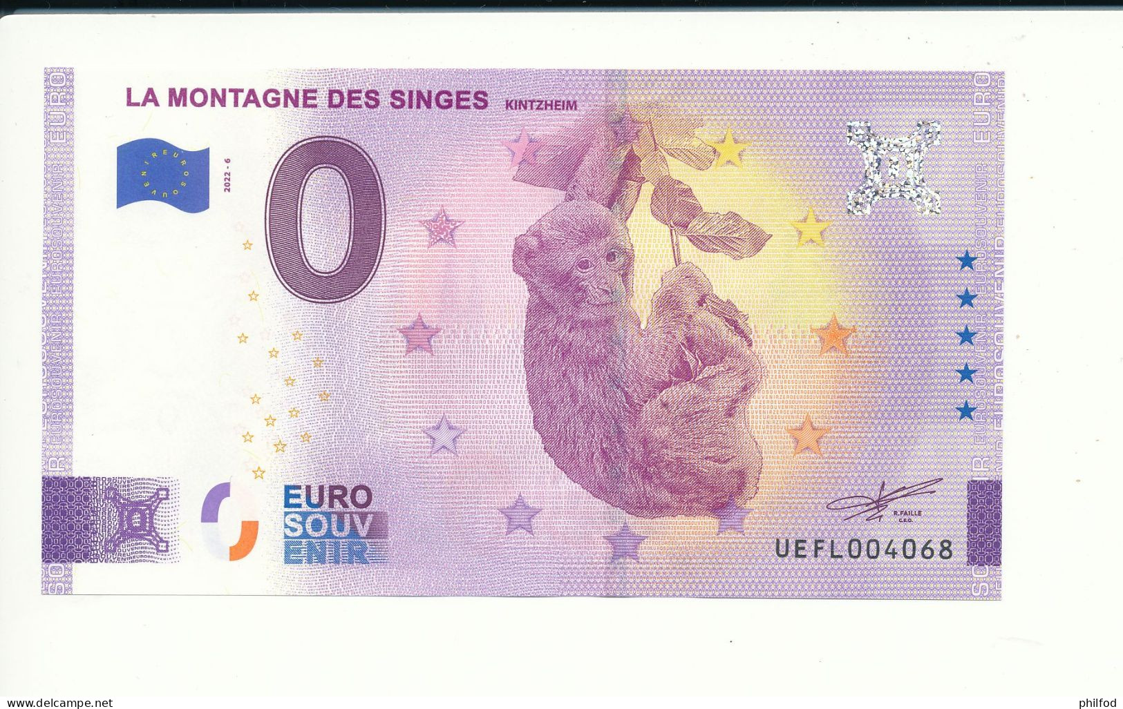 Billet Touristique  0 Euro  - LA MONTAGNE DES SINGES KINTZHEIM - UEFL - 2022-6 -  N° 4068 - Autres & Non Classés