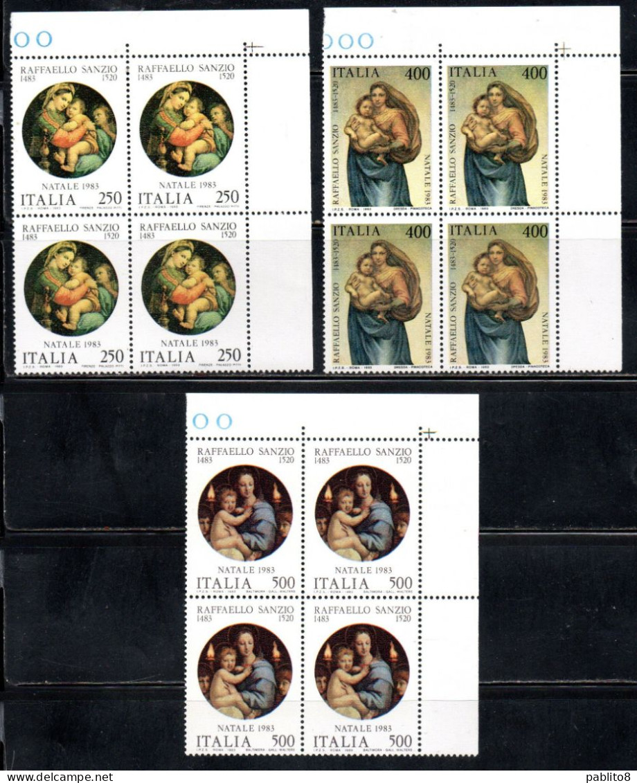 ITALIA REPUBBLICA ITALY 1983 NATALE CHRISTMAS NOEL WEIHNACHTEN NAVIDAD RAFFAELLO SANZIO QUARTINA ANGOLO DI FOGLIO MNH - 1981-90:  Nuovi