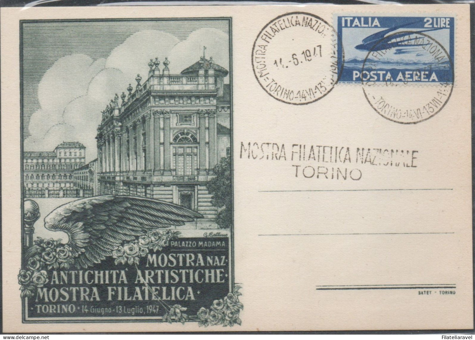 Italia Repubblica - 1947 -  Cartolina "Convegno Filatelico Nazionale", Torino 14 Giugno 1947. - 1946-60: Storia Postale