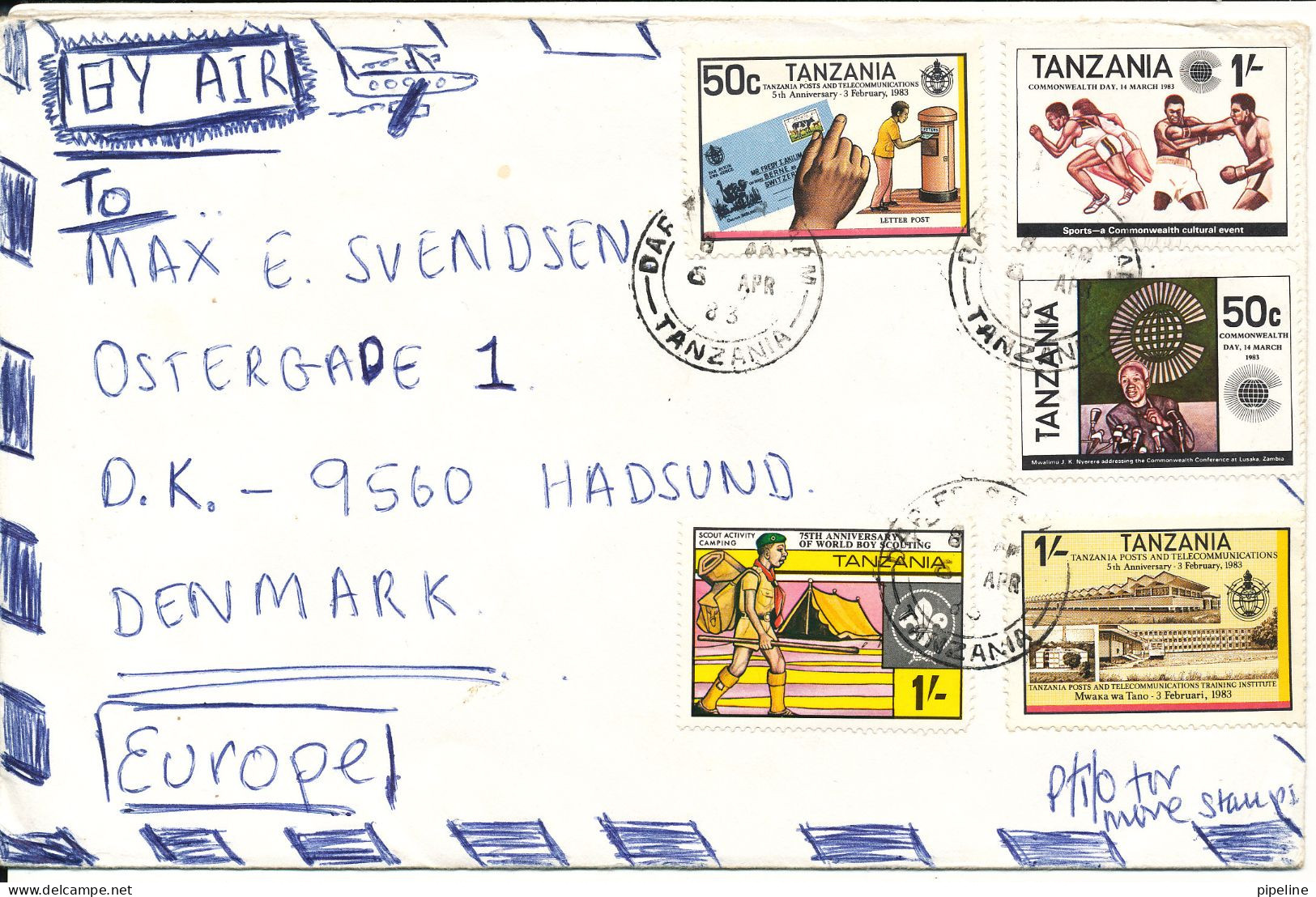 Tanzania Cover Sent Air Mail To Denmark  With More Topic Stamps 6-4-1983 - Tanzania (1964-...)