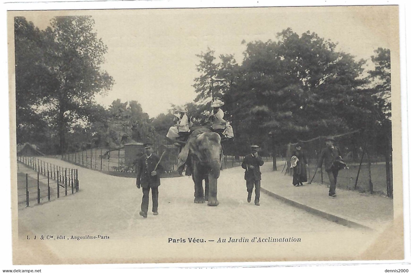 PARIS VECU (75) - Au Jardin D' Acclimatation - ELEPHANT - Ed. L. J. & Cie, Angouleme-Paris - Loten, Series, Verzamelingen