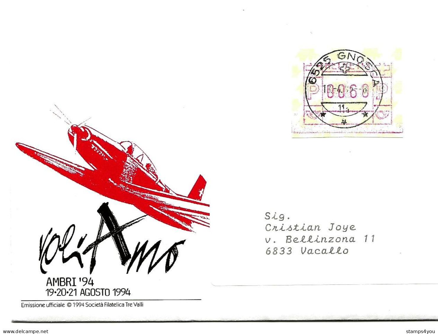 CH - 126 - Enveloppe Avec Timbre Automate Et Superbe Cachet à Date Gnosca 1995 - Poststempel