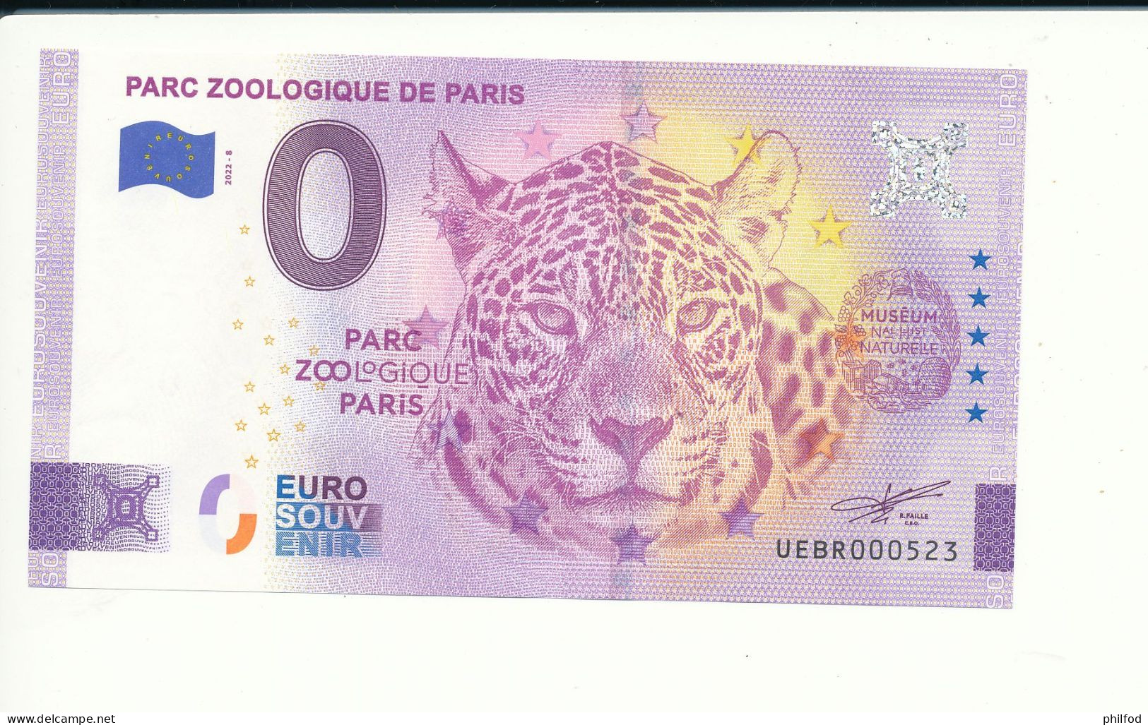 Billet Touristique 0 Euro - PARC ZOOLOGIQUE DE PARIS - UEBR - 2022-8 - N° 523 - Billet épuisé - Sonstige & Ohne Zuordnung