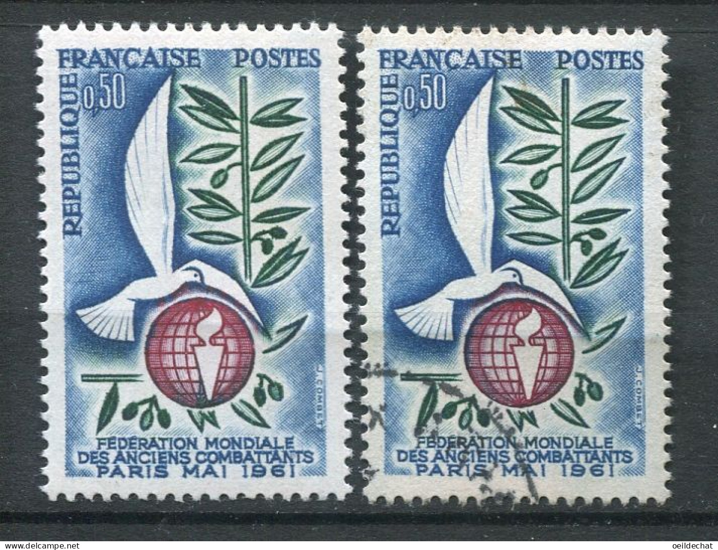 26400 FRANCE N°1292** 50c. Anciens Combattants : Globe Teinté De Vert En Bas + Normal (non Inclus) 1961  TB   - Neufs