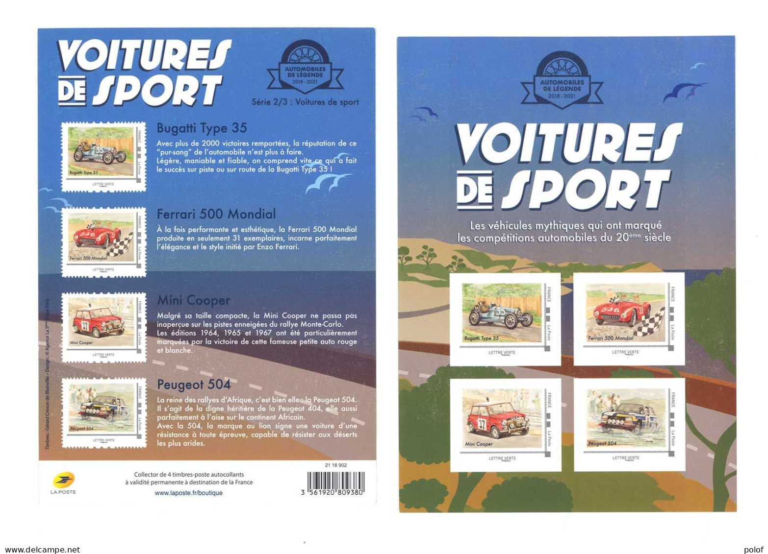 COLLECTOR  - Voituresde Sport - 2 Blocs De 4 Timbres - Série 1/3 Et 2/3 - Valeur Permanente - (C 47) - Collectors