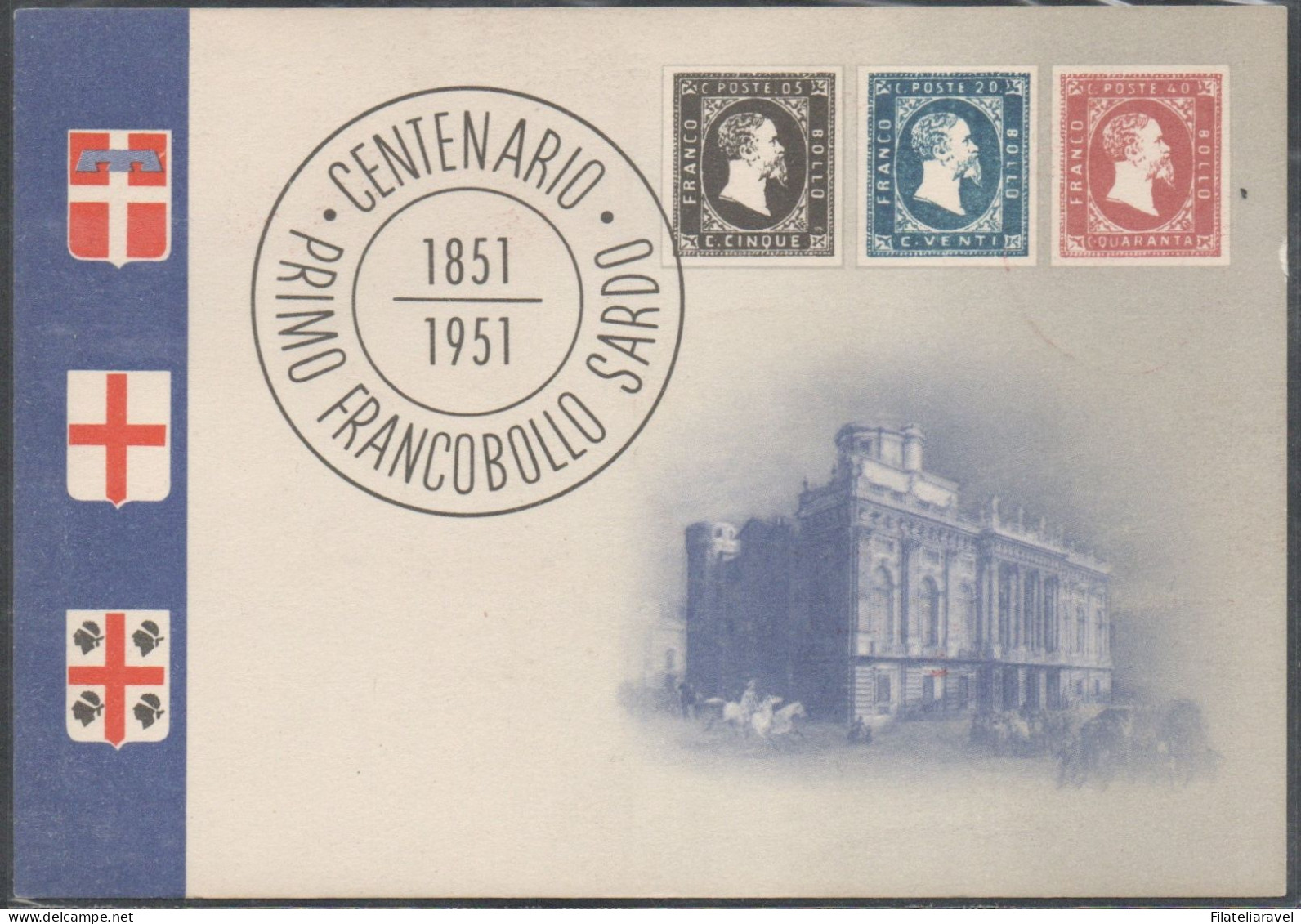 Italia Repubblica - 1951 - Cartolina " Centenario I° Francobollo Sardo - Torino ", FDC - 1946-60: Storia Postale