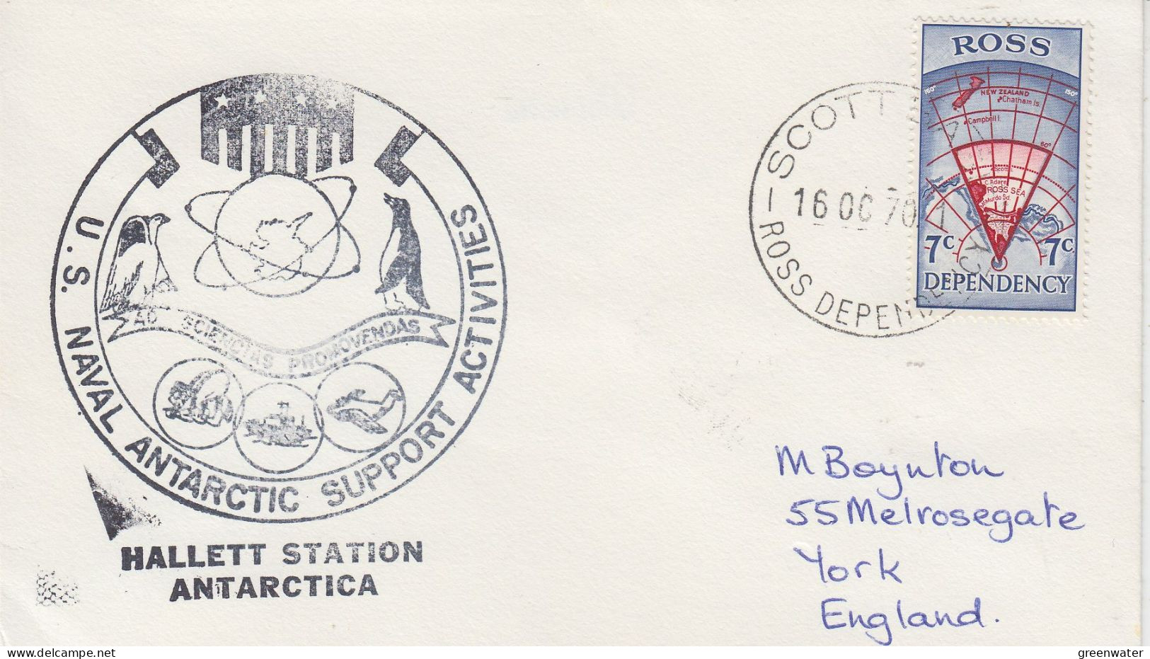 Ross Dependency 1970 Hallett Station US Naval Support Activities Ca Scott Base 16 OCT 1970 (SO217) - Lettres & Documents