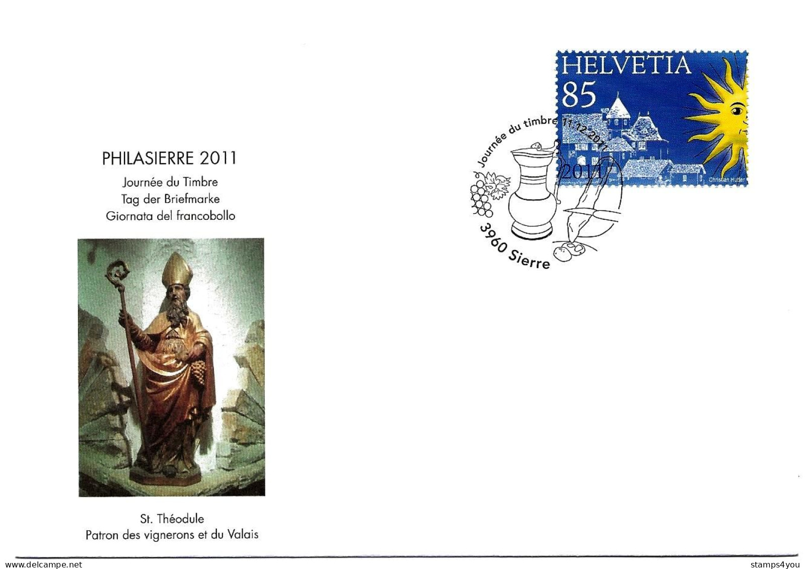 CH - 132 - Enveloppe Avec Oblit Spéciale "Journée Du Timbre 2011 Sierre" - Timbre Découpé Du Bloc - Poststempel