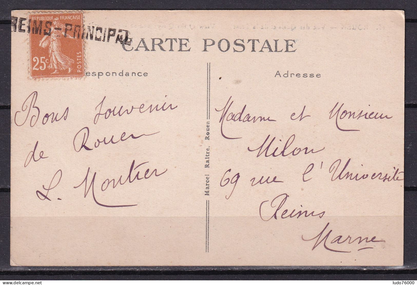 D 772 / SEMEUSE SUR CARTE POSTALE / GRIFFE REIMS PRINCIPAL - Collections