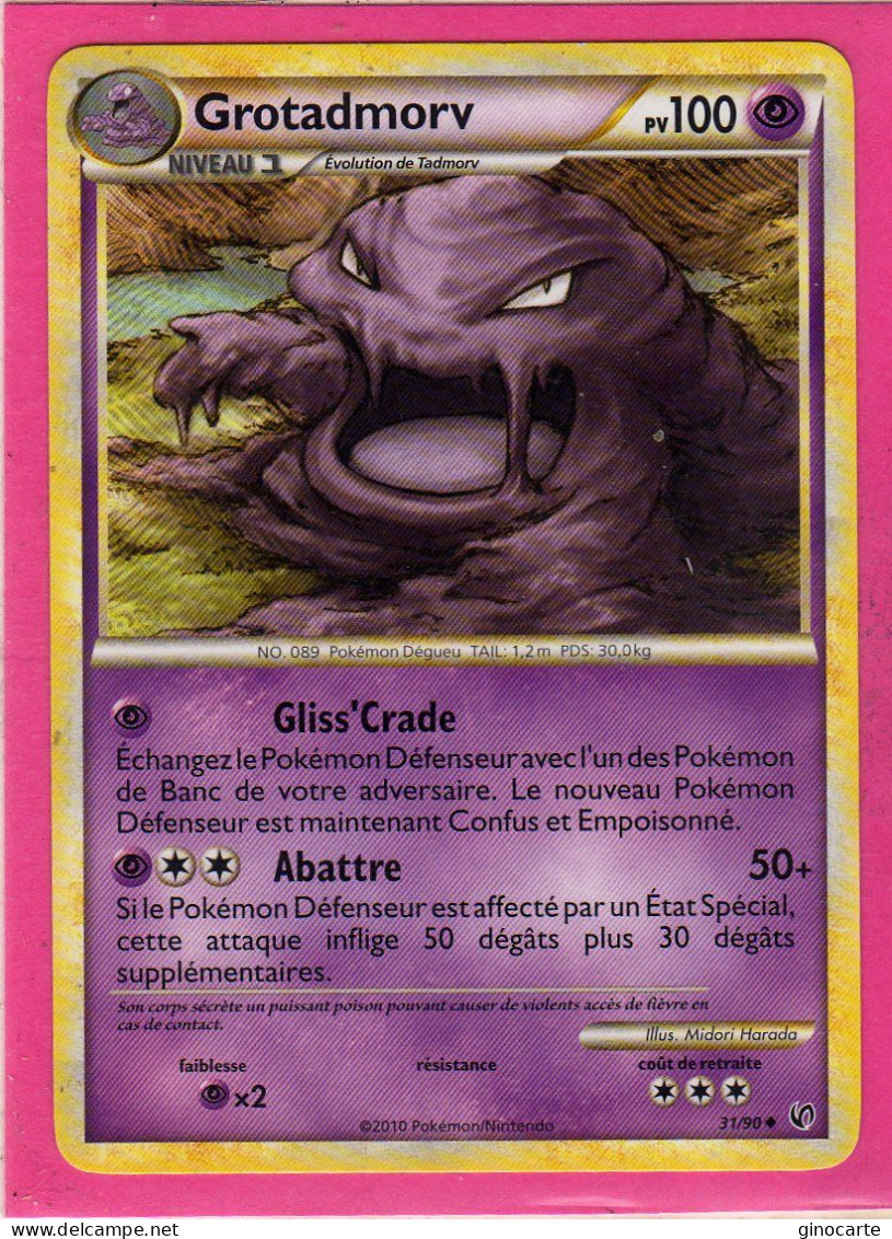 Carte Pokemon Francaise 2010 Heart Gold Indomptable 31/90 Grotadmorv 100pv Bon Etat - HeartGold SoulSilver