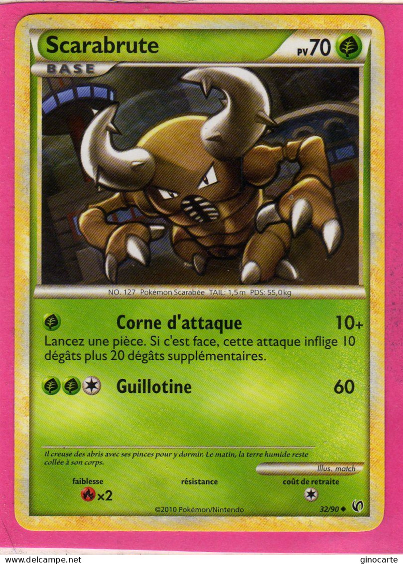 Carte Pokemon Francaise 2010 Heart Gold Indomptable 32/90 Scarabrute 70pv Neuve - HeartGold & SoulSilver