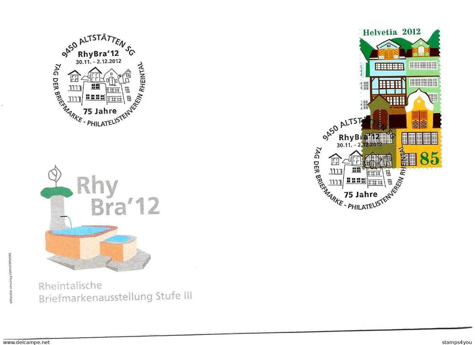 CH - 136 - Enveloppe Avec Oblit Spéciale "RhyBra 12 Alstätten SG 2012" - Timbre Découpé De Bloc - Marcophilie