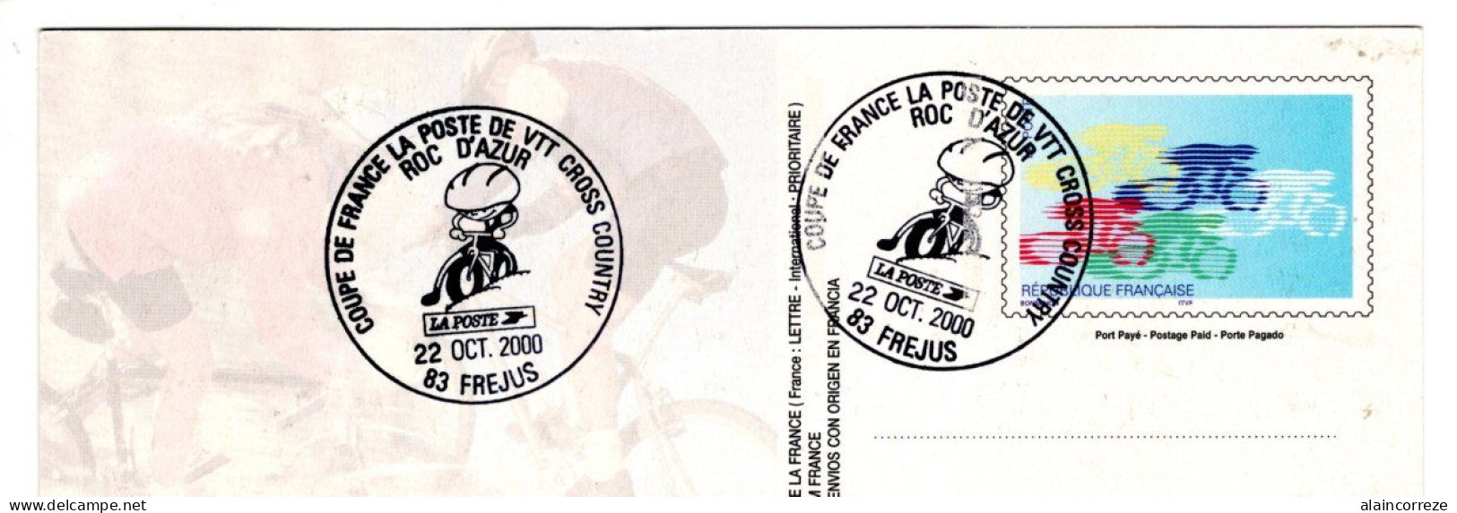 Cachet Commémoratif Var FREJUS Coupe De France La Poste De VTT Cross Country Roc D'Azur  2000 Vélo Cyclisme - Mountain Bike