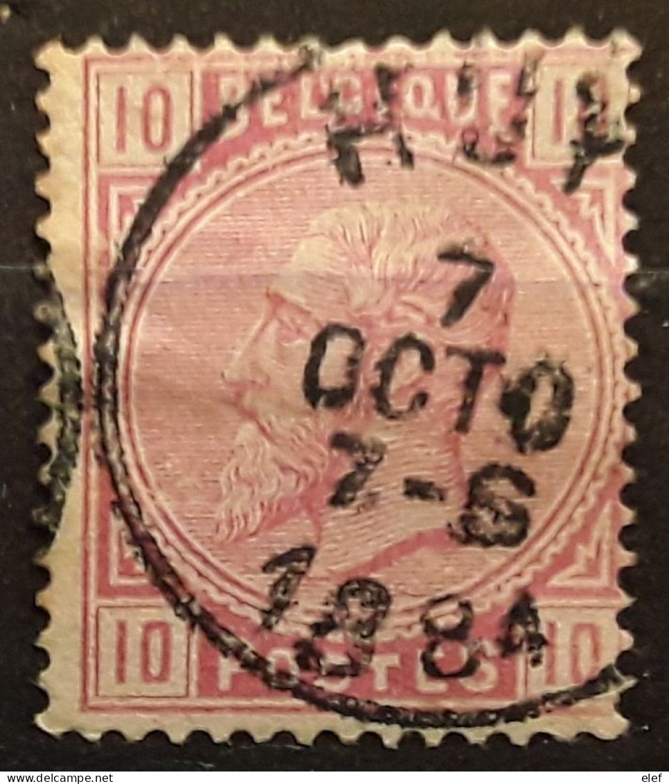 BELGIQUE 1883 Léopold II,  Yvert 38, 10 C Rose Obl Cachet à Date De HUY, 7 Octobre 1884, TB - 1883 Leopold II.