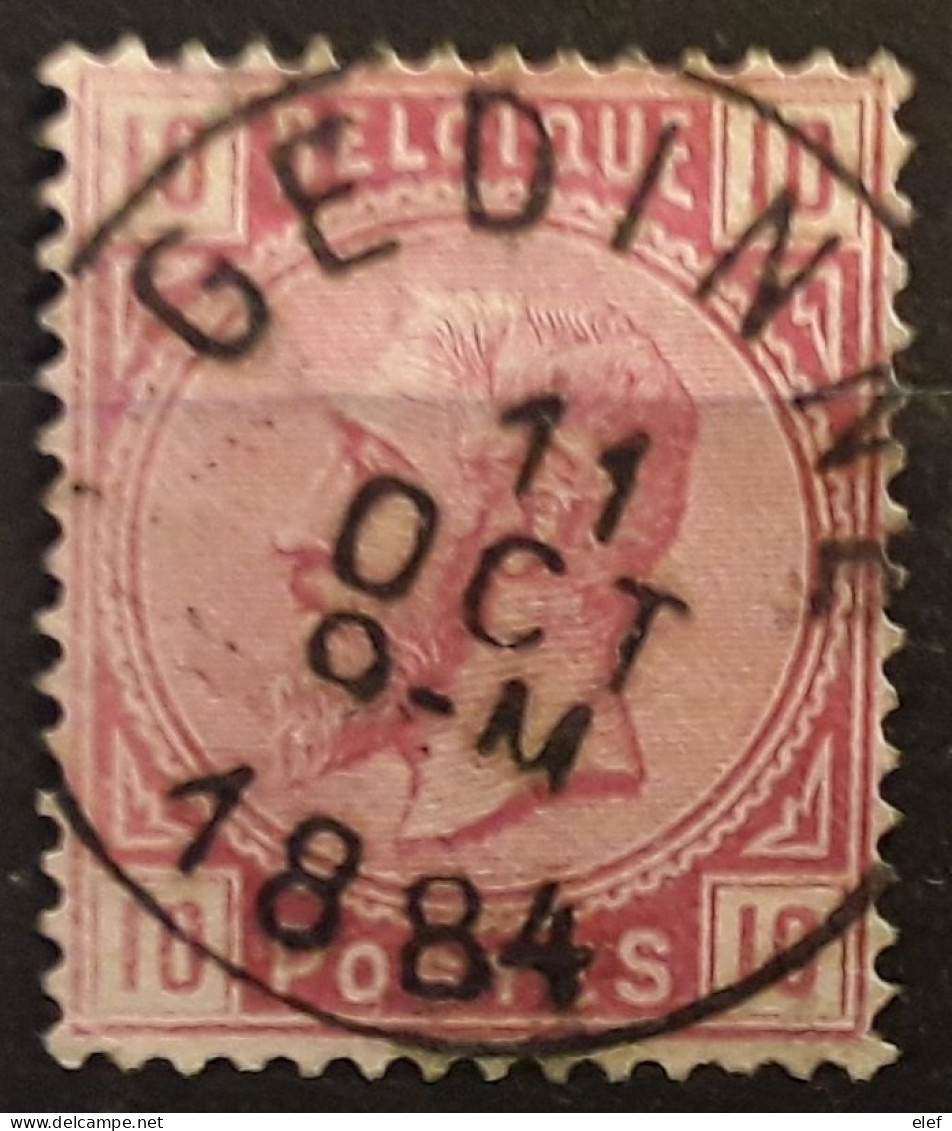 BELGIQUE 1883 Léopold II,  Yvert 38, 10 C Rose Obl Cachet à Date De GEDINNE , 11 Octobre 1884, TTB - 1883 Leopold II.