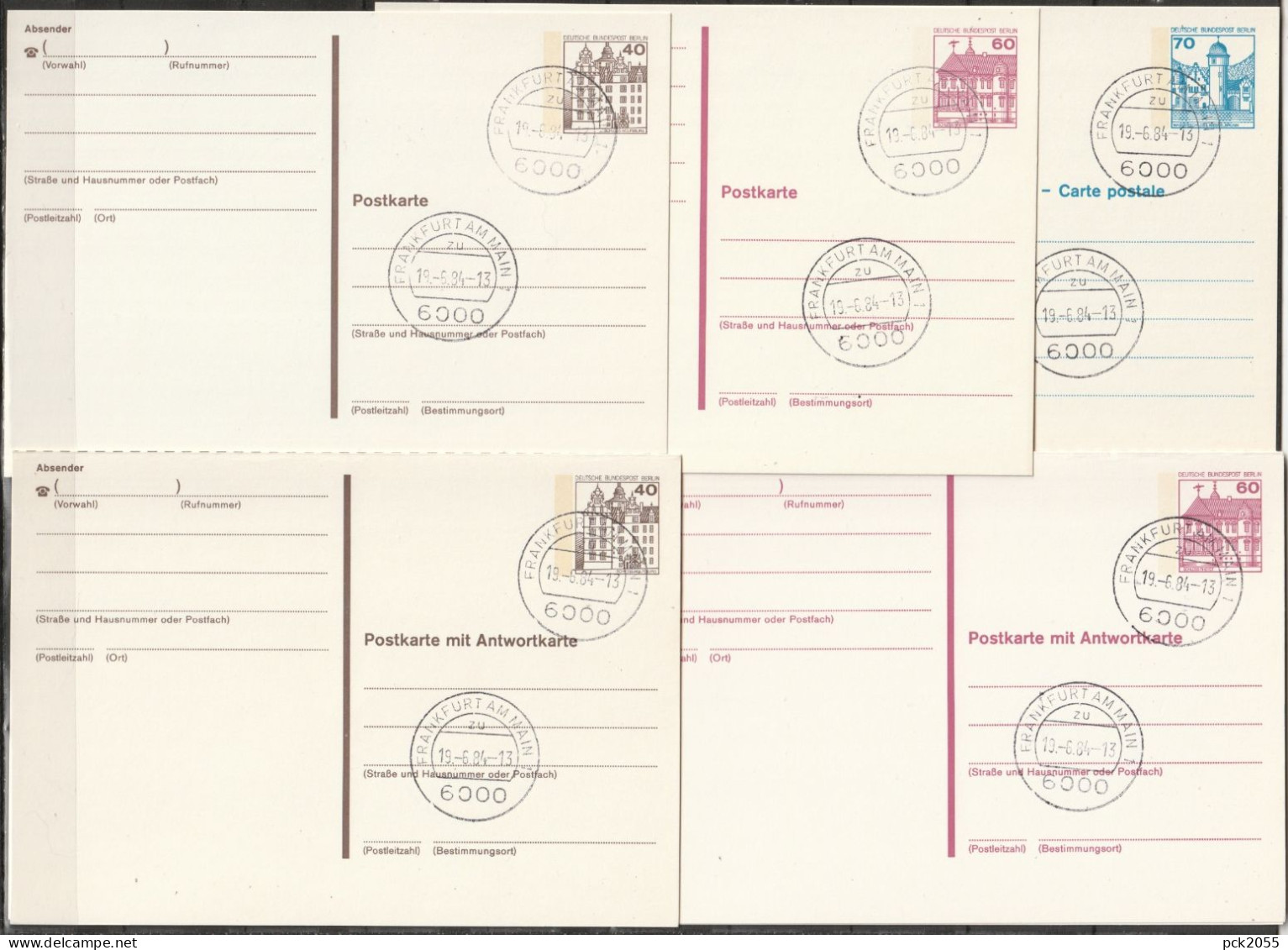 Berlin Ganzsache 1984 Mi.-Nr. P121 - P125 II Tagesstempel FRANKFURT 19.6.84  ( PK 523 ) - Postkarten - Gebraucht