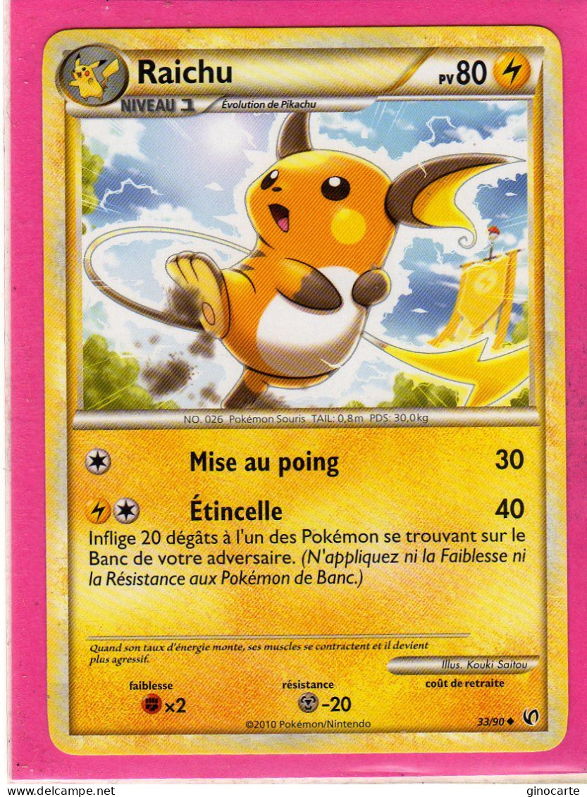 Carte Pokemon Francaise 2010 Heart Gold Indomptable 33/90 Raichu 80pv Neuve - HeartGold & SoulSilver