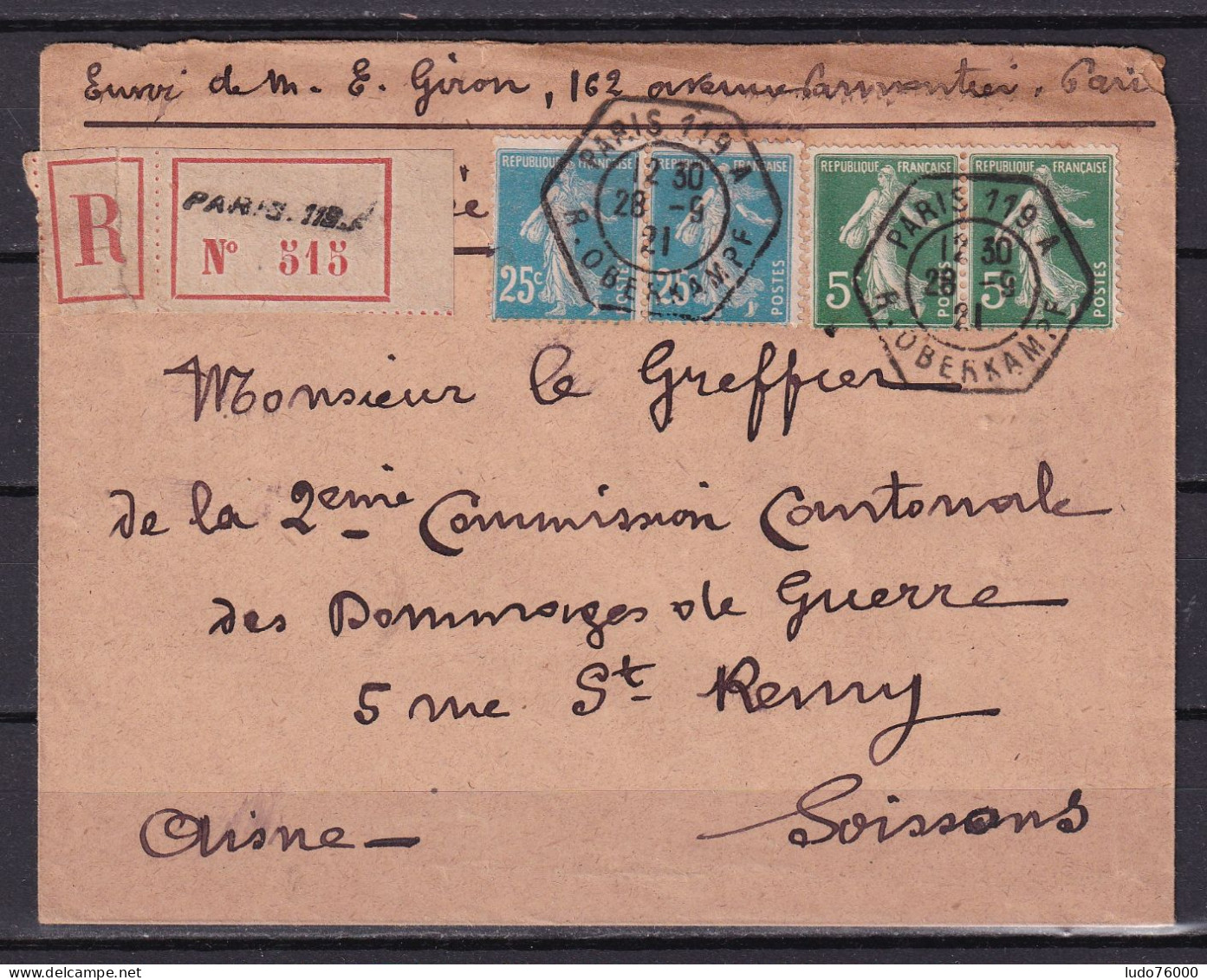 D 772 / SEMEUSE SUR LETTRE RECOMMANDEE - Collections