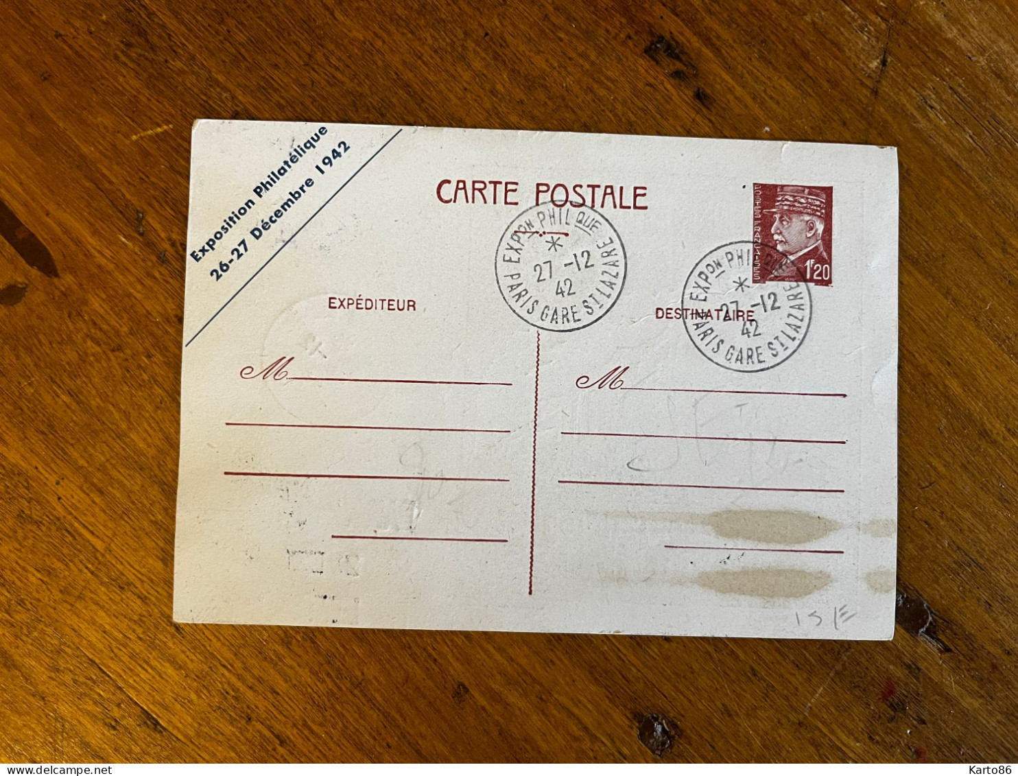 Philatélie * Entier Postal " Expostiton Philatélique Décembre 1942 Les Cheminots Philatélistes Paris St Lazare " - Timbres (représentations)