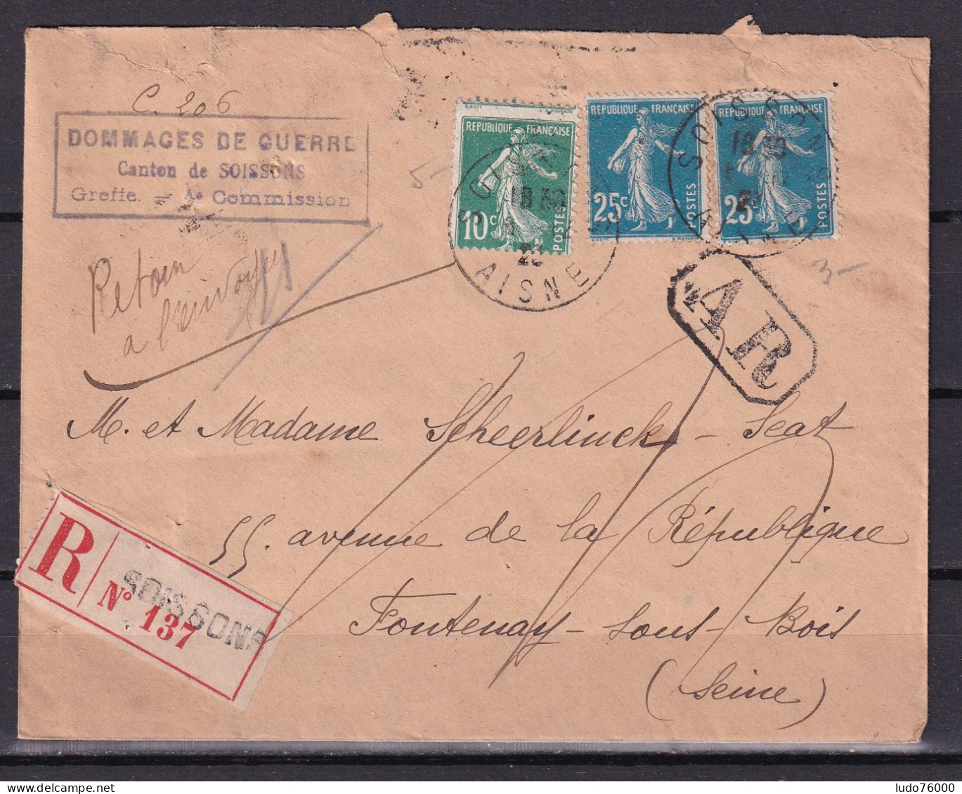 D 772 / SEMEUSE SUR LETTRE RECOMMANDEE - Collections