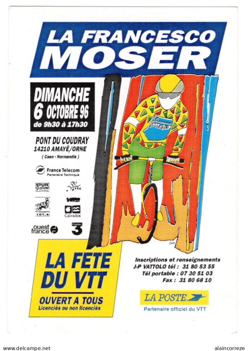 Cachet Commémoratif Calvados Amaye Sur Orne Fête Du VTT La Francisco Moser 1996 Vélo Cyclisme - Mountain Bike