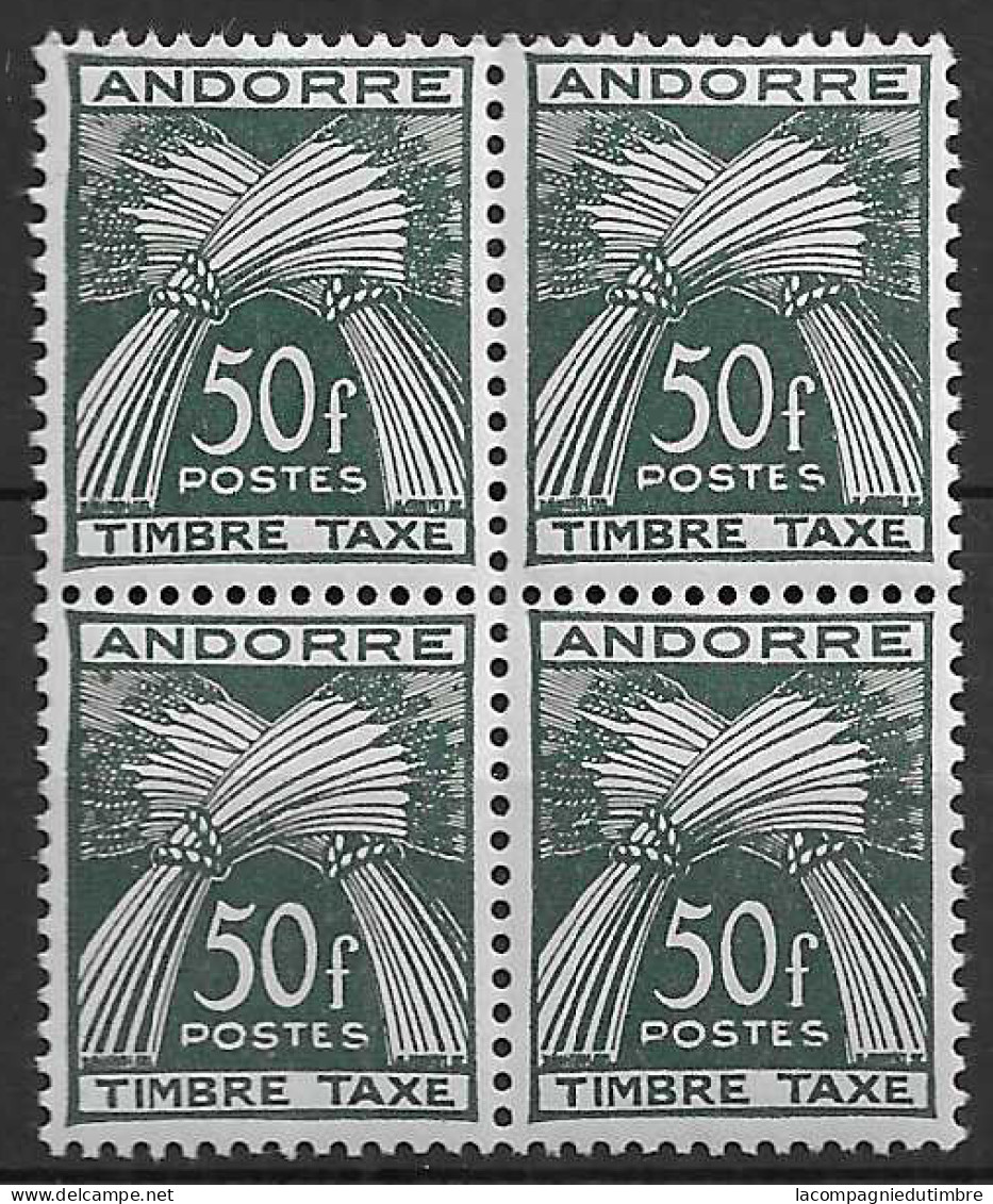 Andorre Timbre Taxe YT N° 40 En Bloc De Quatre Neufs ** MNH. TB - Neufs